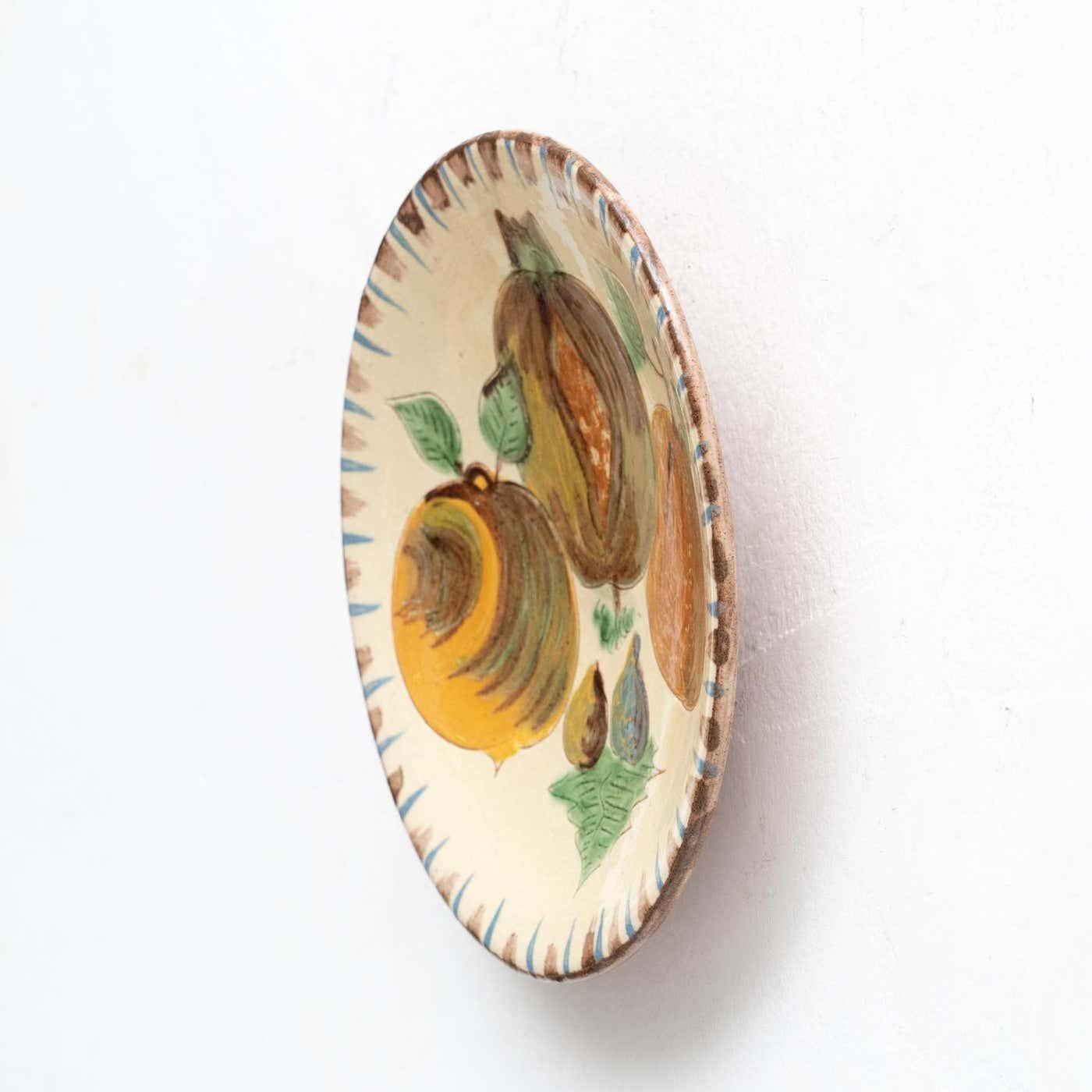 Mid-20th Century Ceramic Traditional Hand Painted Plate by Catalan Artist Puigdemont, circa 1960 For Sale