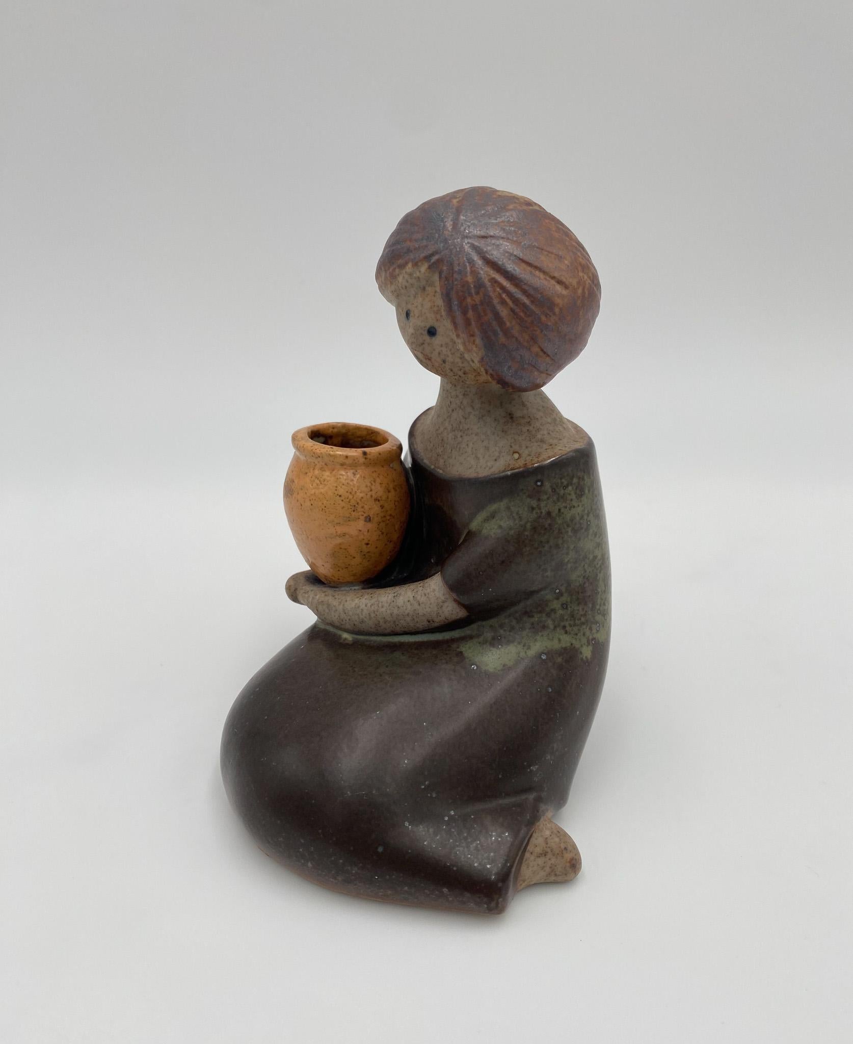 Mid-Century Modern Ceramic Traditional Japanese Woman w/ Basket,  Japan, 1970's  For Sale