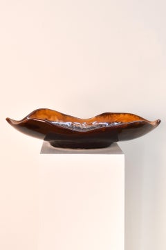 Plateau en céramique marron et orange, fabriqué par Vallauris (France)