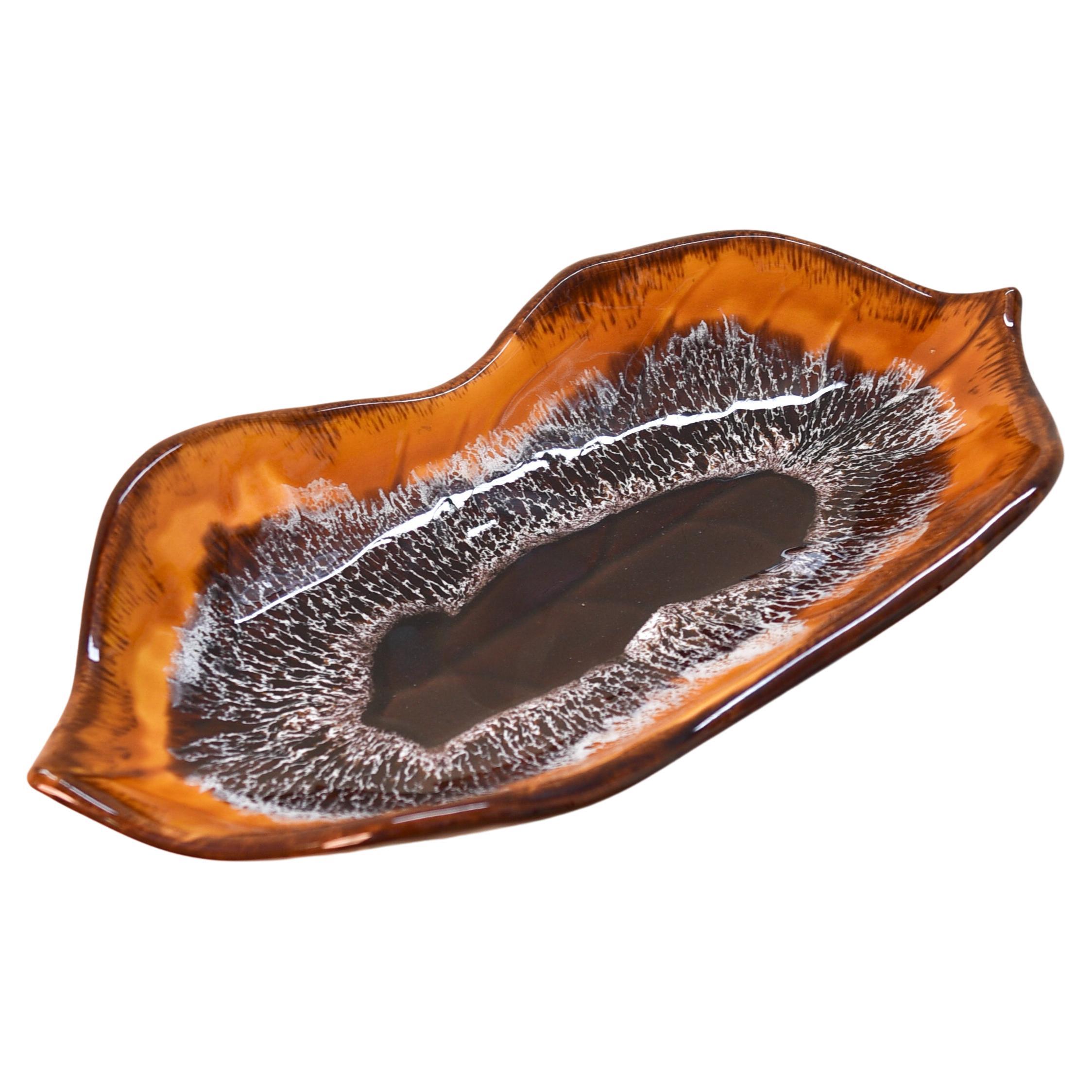 Ceramic tray in brown and orange, made by Vallauris (France)