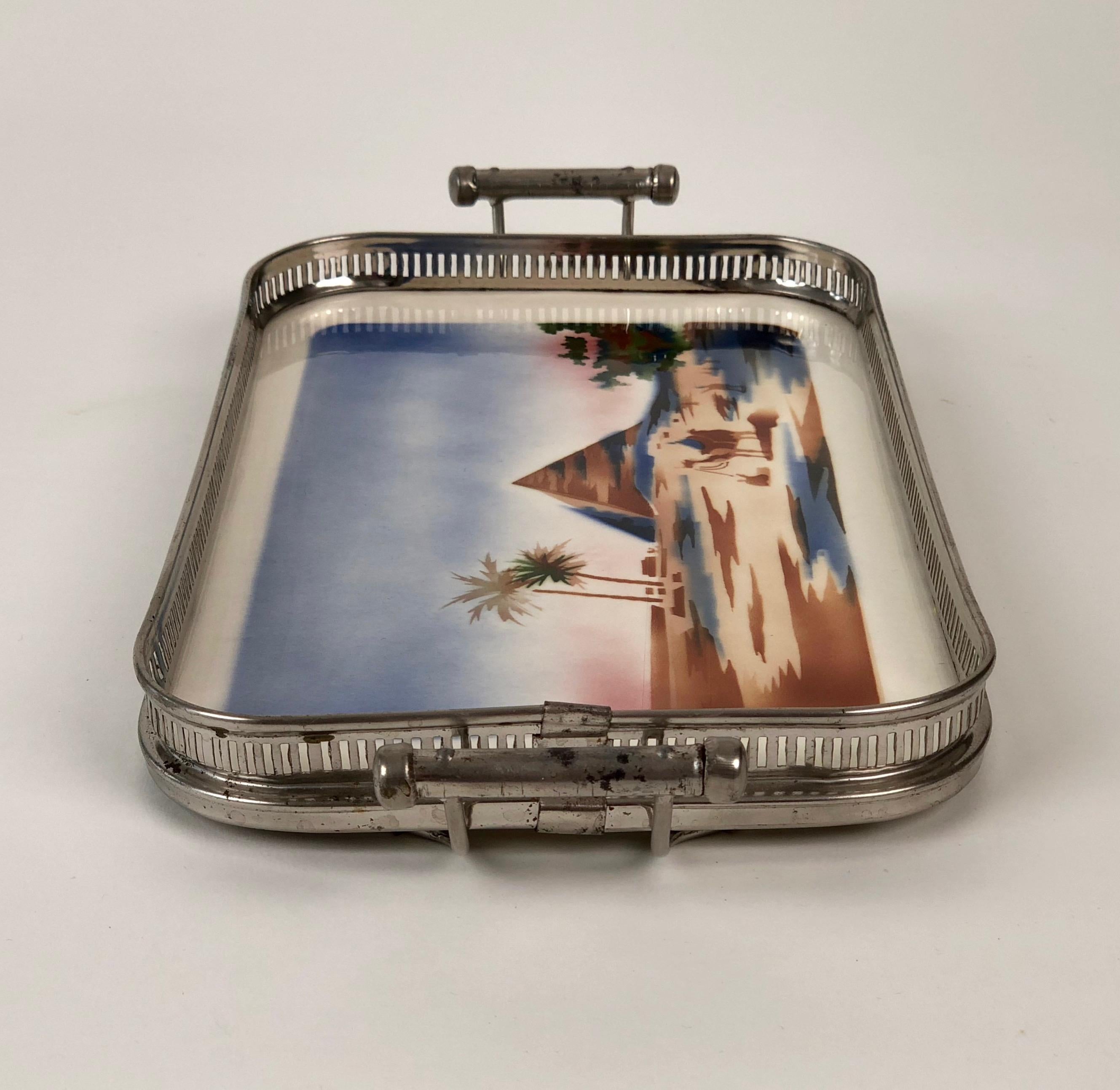 Ceramic Tray with Metal Montage and Egyptian Motiv from the 1920s In Good Condition For Sale In Vienna, Austria