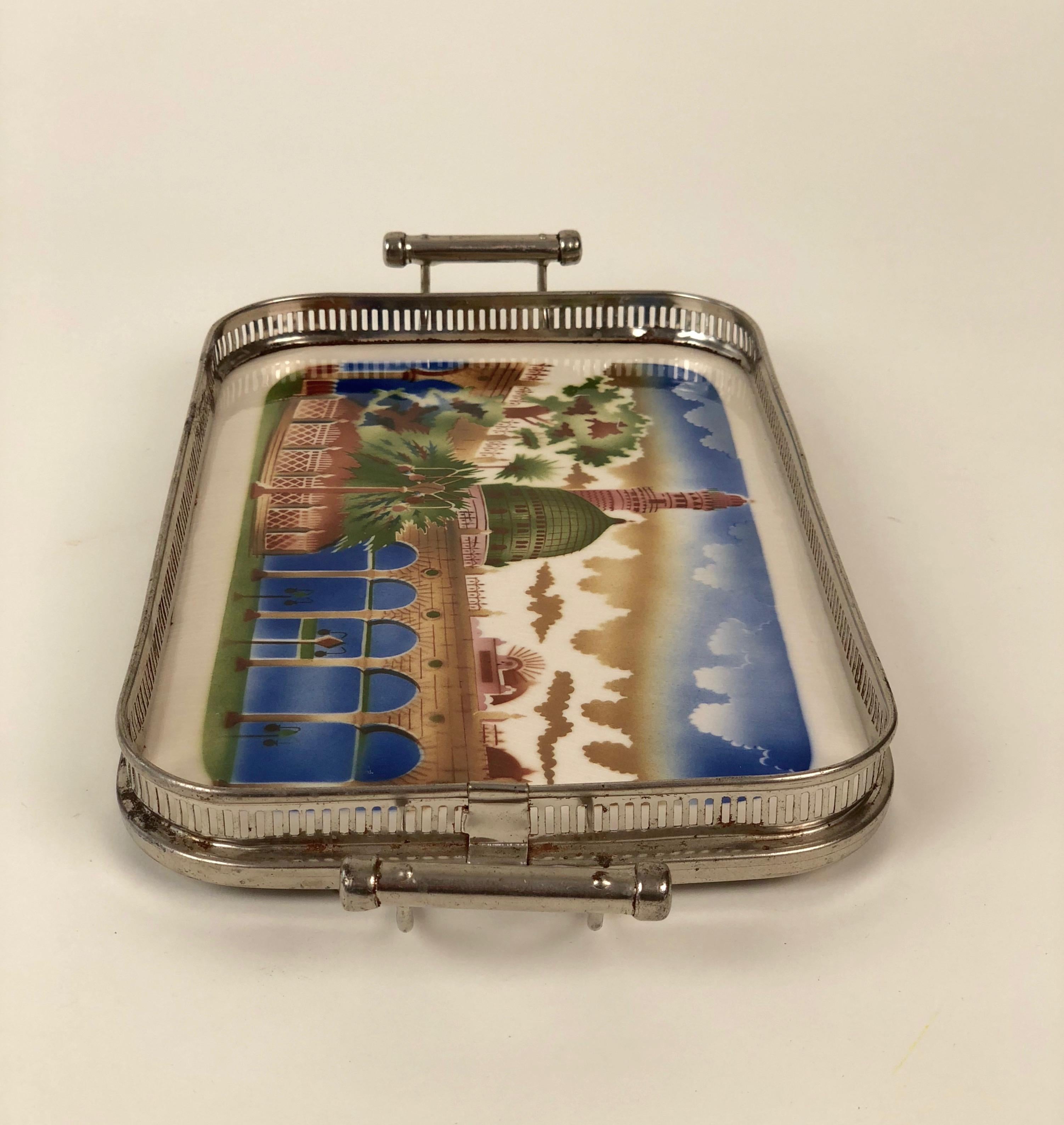Ceramic Tray with Metal Montage and Oriental Motive from the 1920s For Sale 1