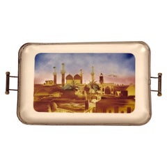 Keramisches Tablett mit Metallmontage und orientalischem Motiv aus den 1920er Jahren