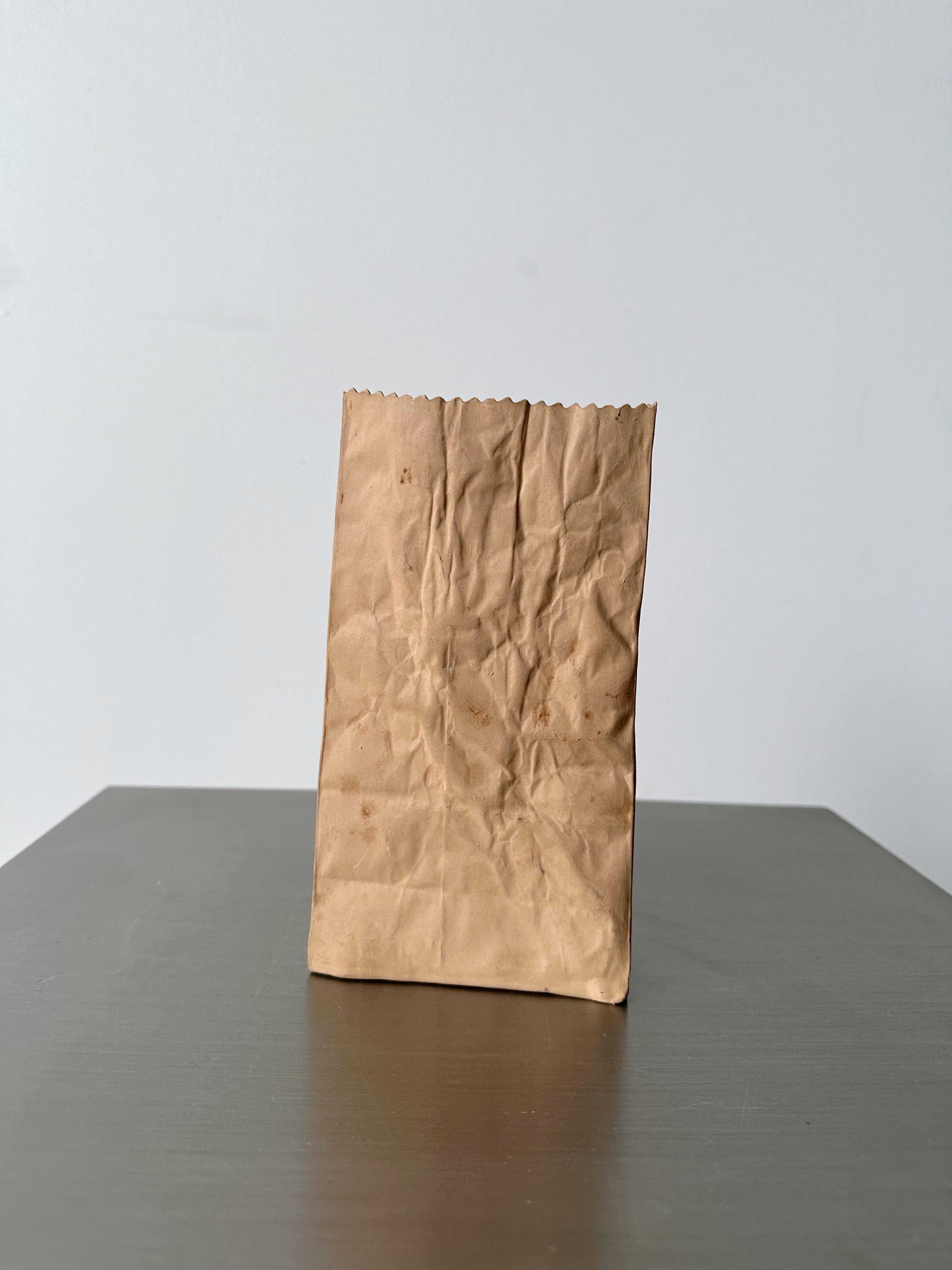 Canadian Ceramic Trompe L-oeil Brown Paper Bag Vase by Michael Harvey, 80's