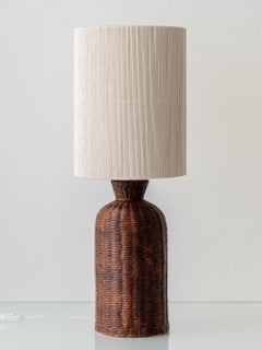 Ceramic Trompe L'Oeil Wicker Table Lamp with New Woven Cream Cord Lampshade