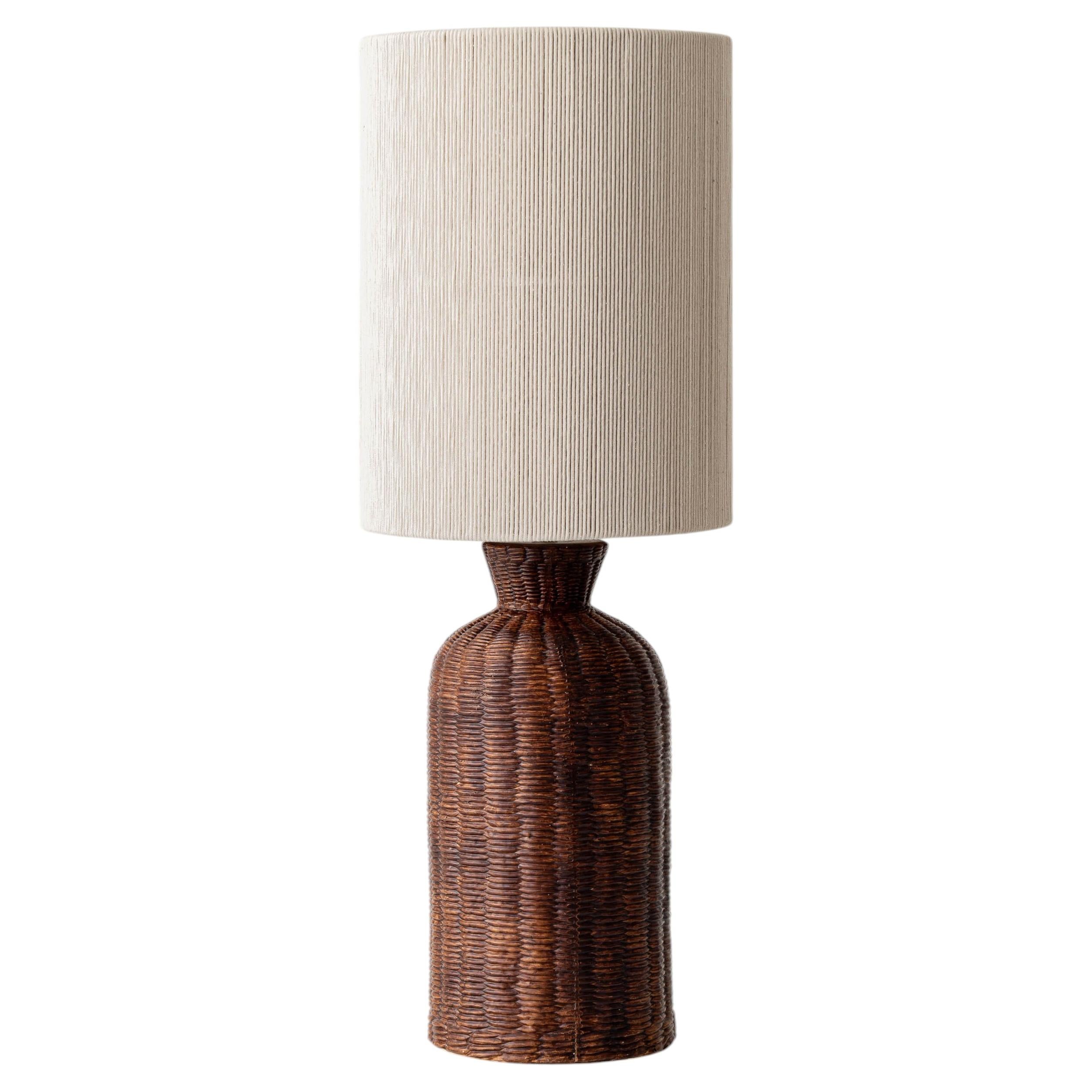 Ceramic Trompe L'Oeil Wicker Table Lamp with New Woven Lampshade