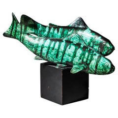 Ceramic Trout with Enameled Surface, Italy, Mid-20th Century