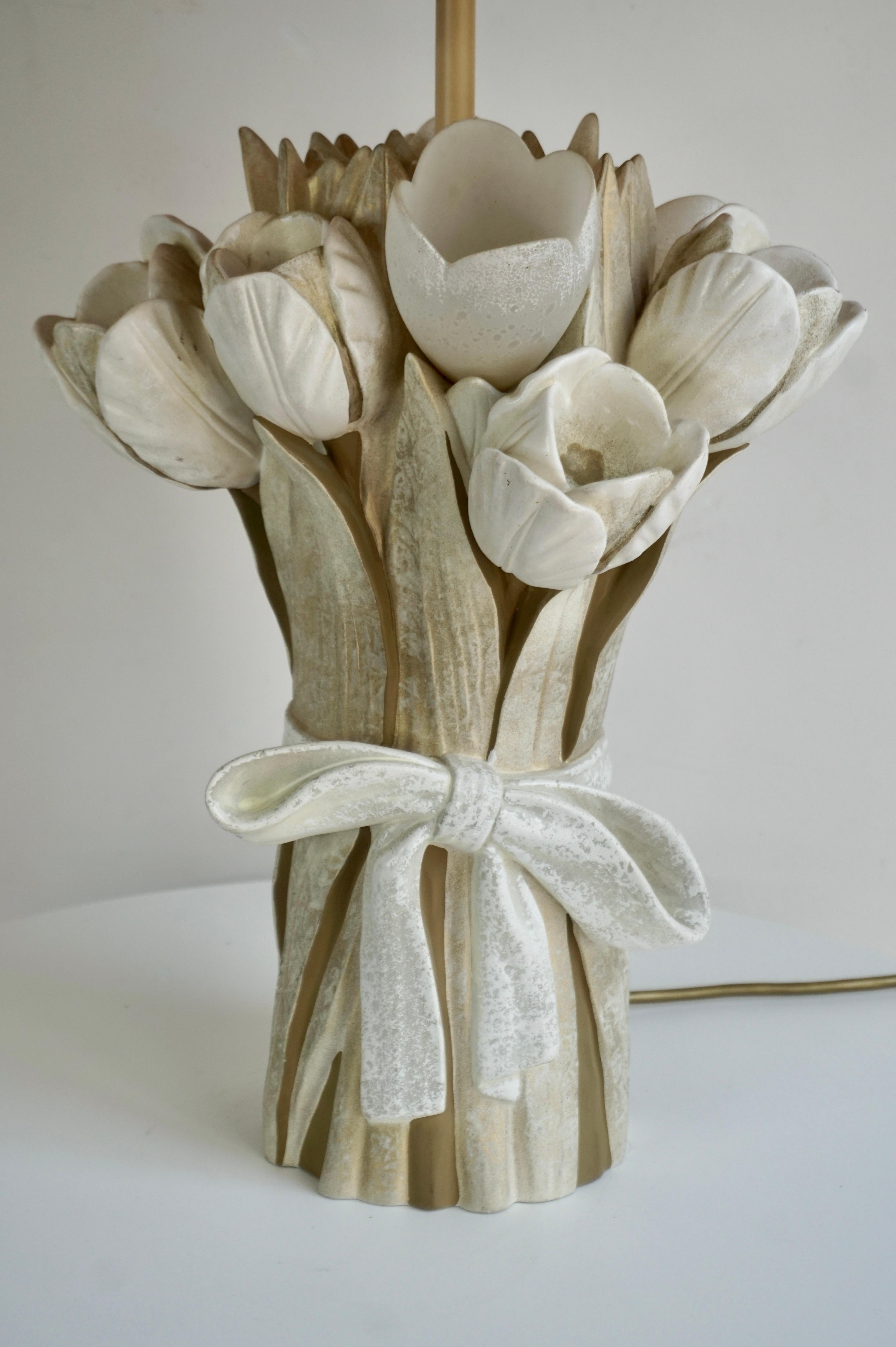 Hollywood Regency Ceramic Tulip Flower Table Lamp For Sale