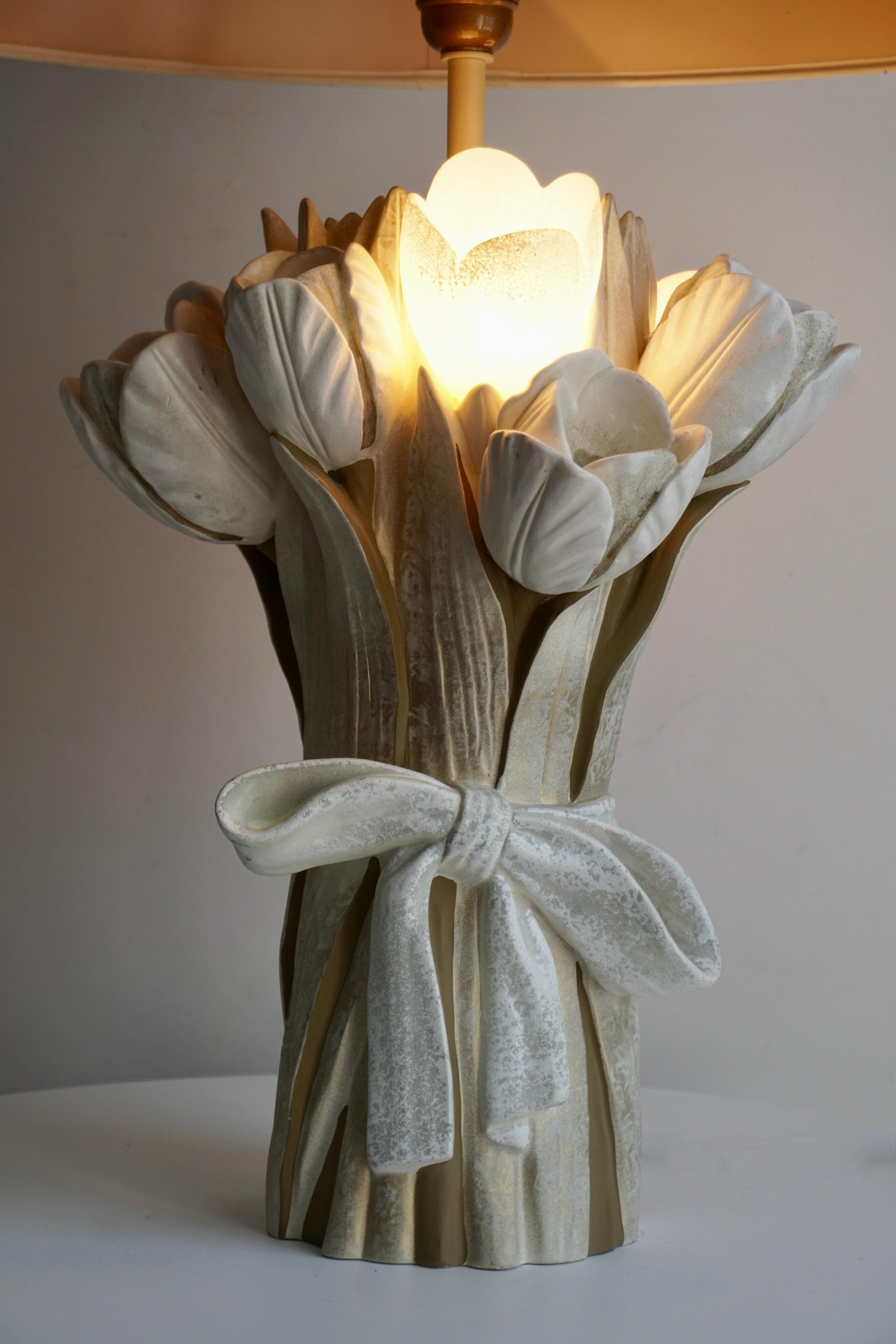 Italian Ceramic Tulip Flower Table Lamp For Sale
