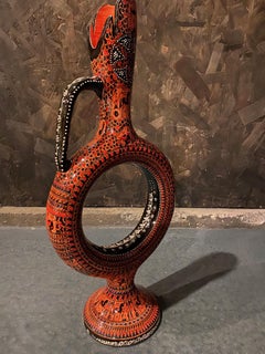 Ceramic Turkish Wine Drinking Vessel in Style and Period of Hittite & 6 Goblets