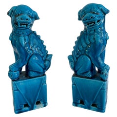 Ceramic Turquoise Medium Foo Dogs, a Pair