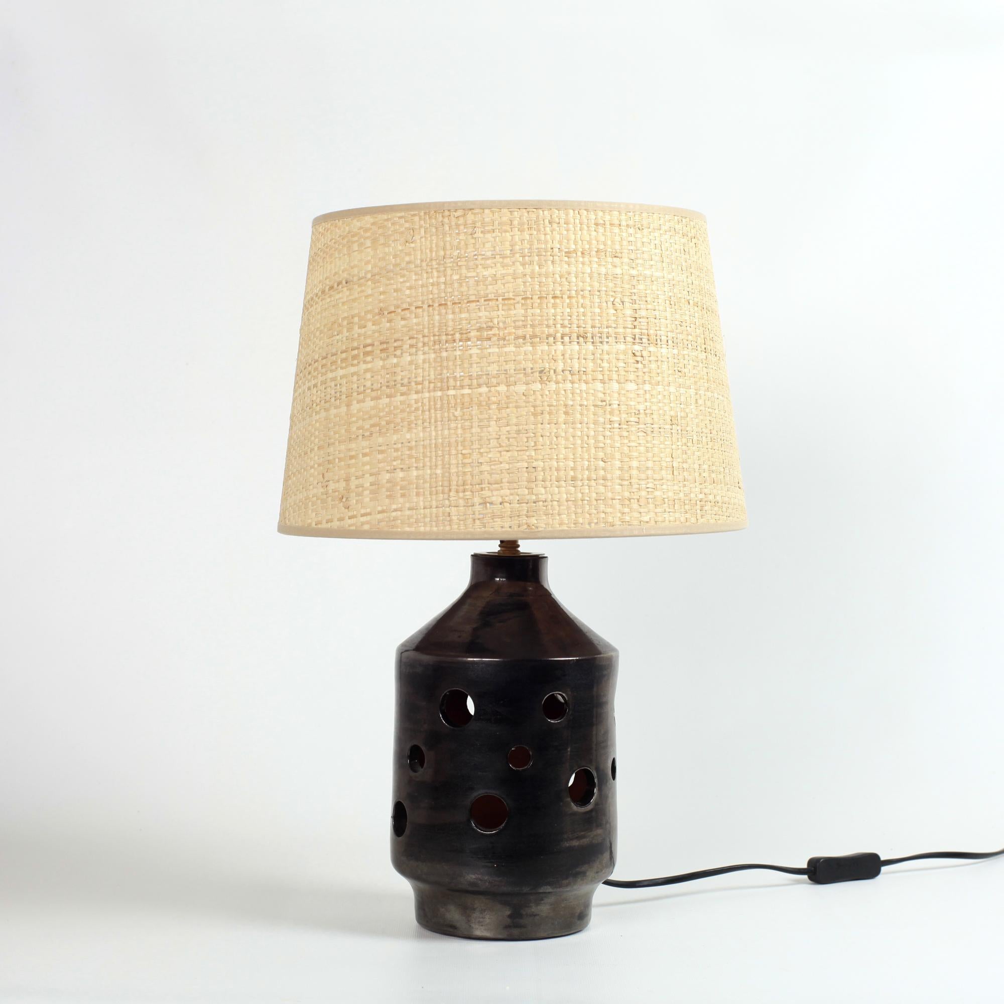 Mid-Century Modern Ceramic Two Lights Table Lamp by Albert Spinelli, 1970, France For Sale
