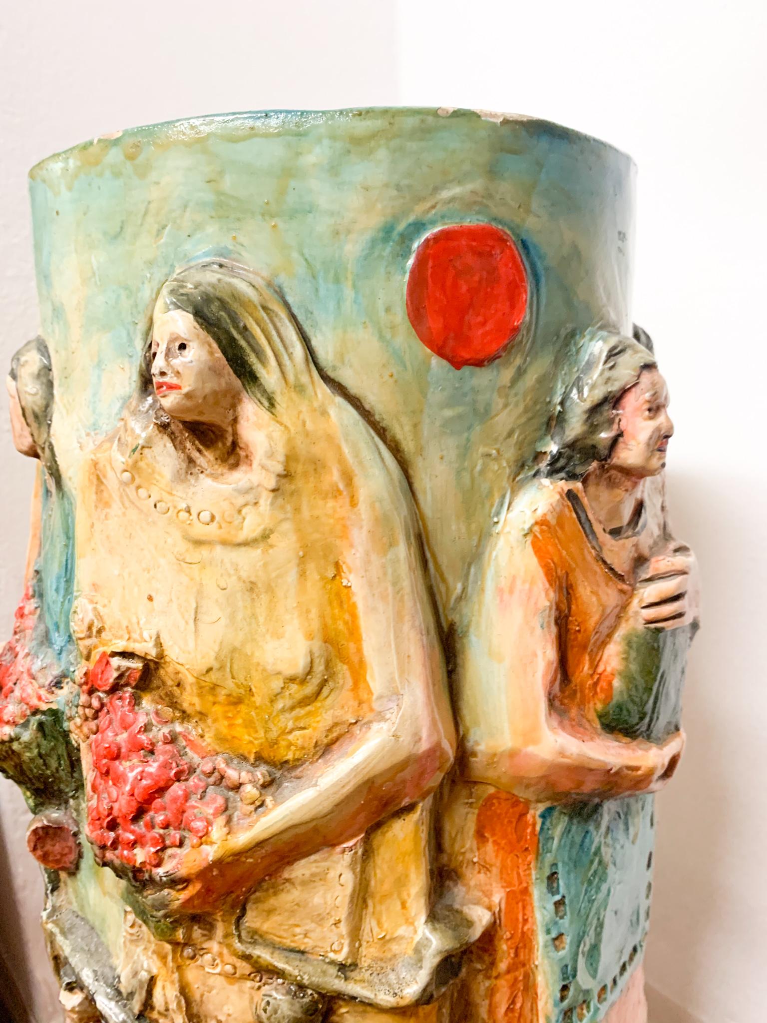 Portaombrelli in ceramica di Pucci, dipinto e scolpito a mano, anni '50 in vendita 3