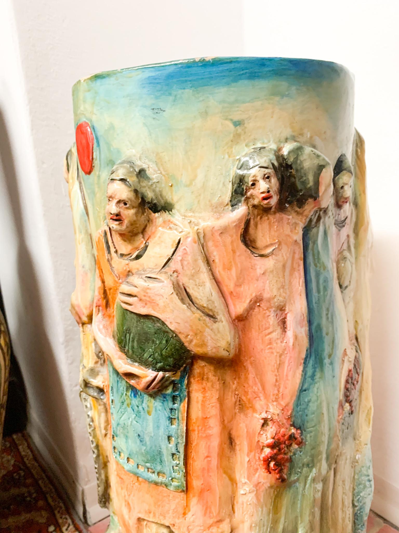 Ceramic Umbrella Stand by Pucci Painted and Sculpted by Hand from the 1950s For Sale 12