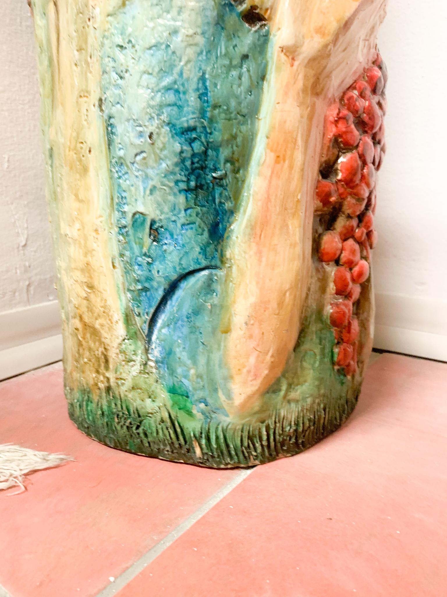Ceramic Umbrella Stand by Pucci Painted and Sculpted by Hand from the 1950s In Good Condition For Sale In Milano, MI