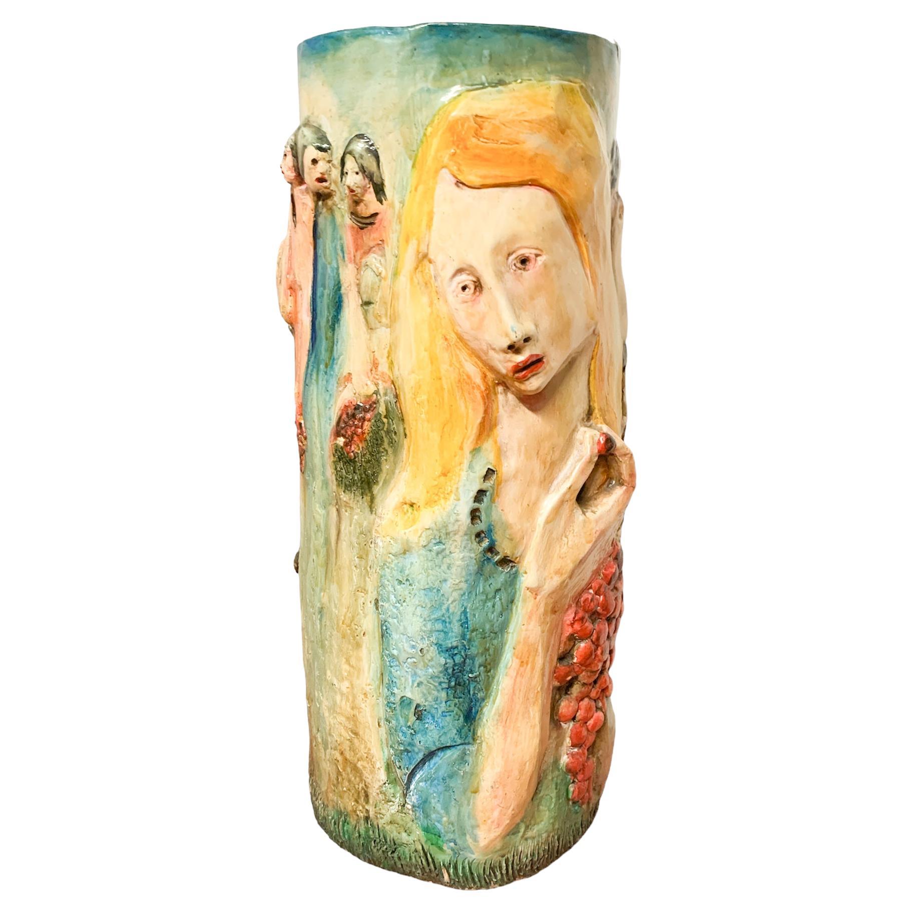 Ceramic Umbrella Stand by Pucci Painted and Sculpted by Hand from the 1950s For Sale