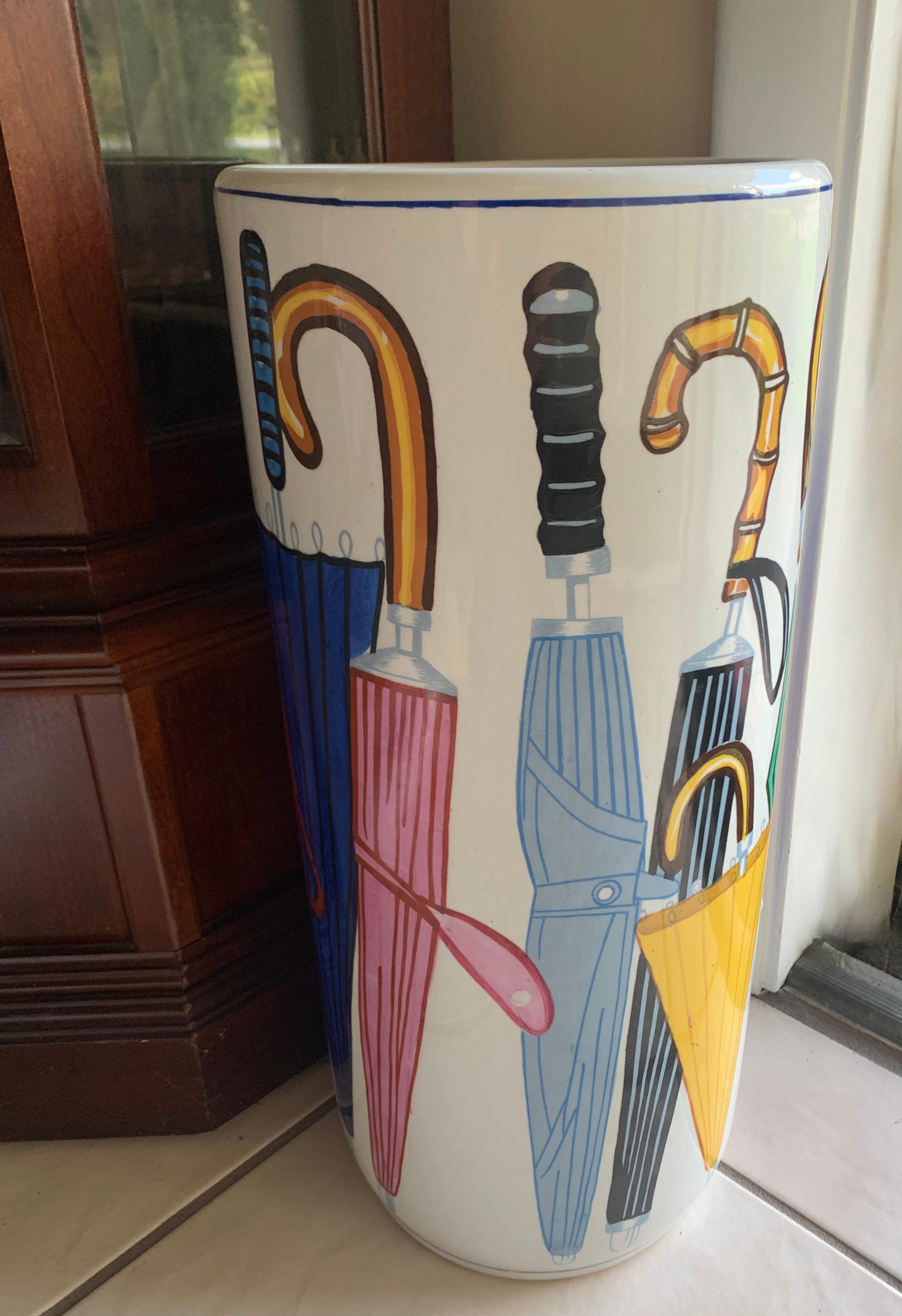 Ceramic Umbrella Stand with Umbrella Illustrations at 1stDibs