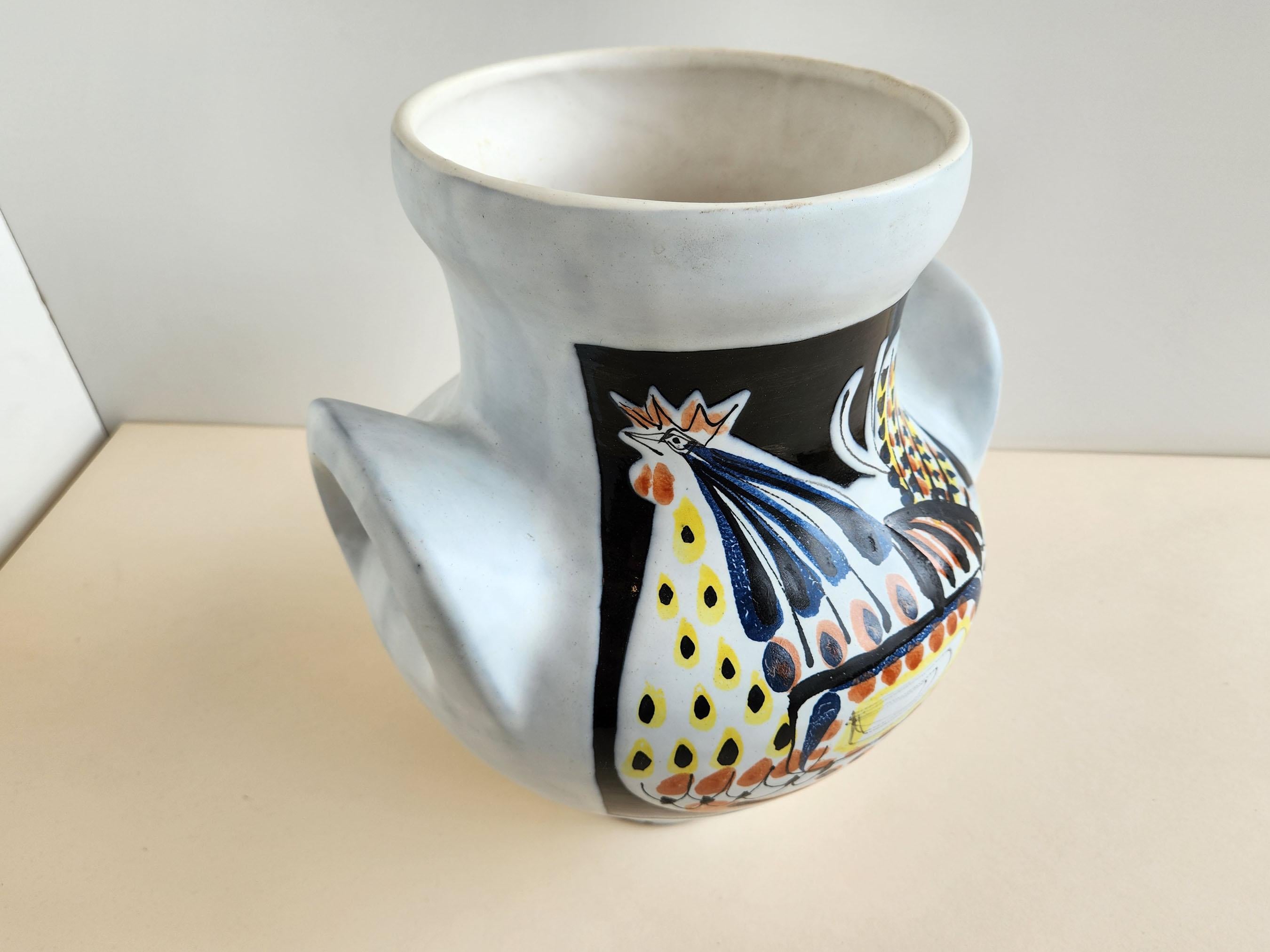 Mid-Century Modern Roger Capron - Ceramic Urn/Vase with Rooster  For Sale
