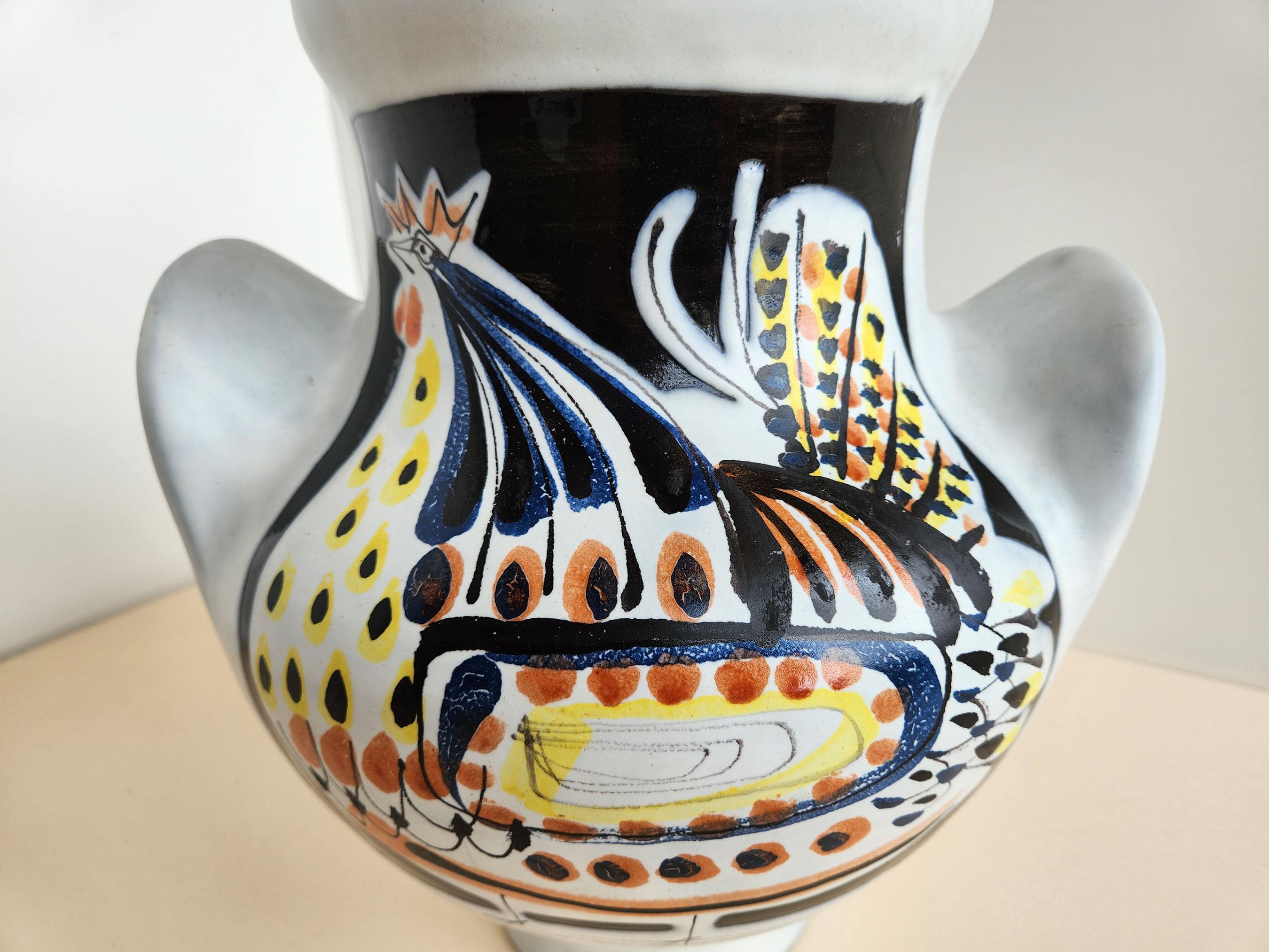 Roger Capron - Ceramic Urn/Vase with Rooster  For Sale 1