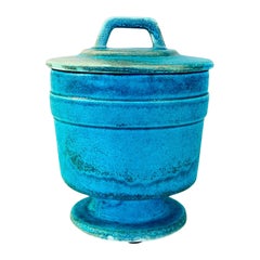 Urna in ceramica con splendida finitura blu cobalto arrugginita