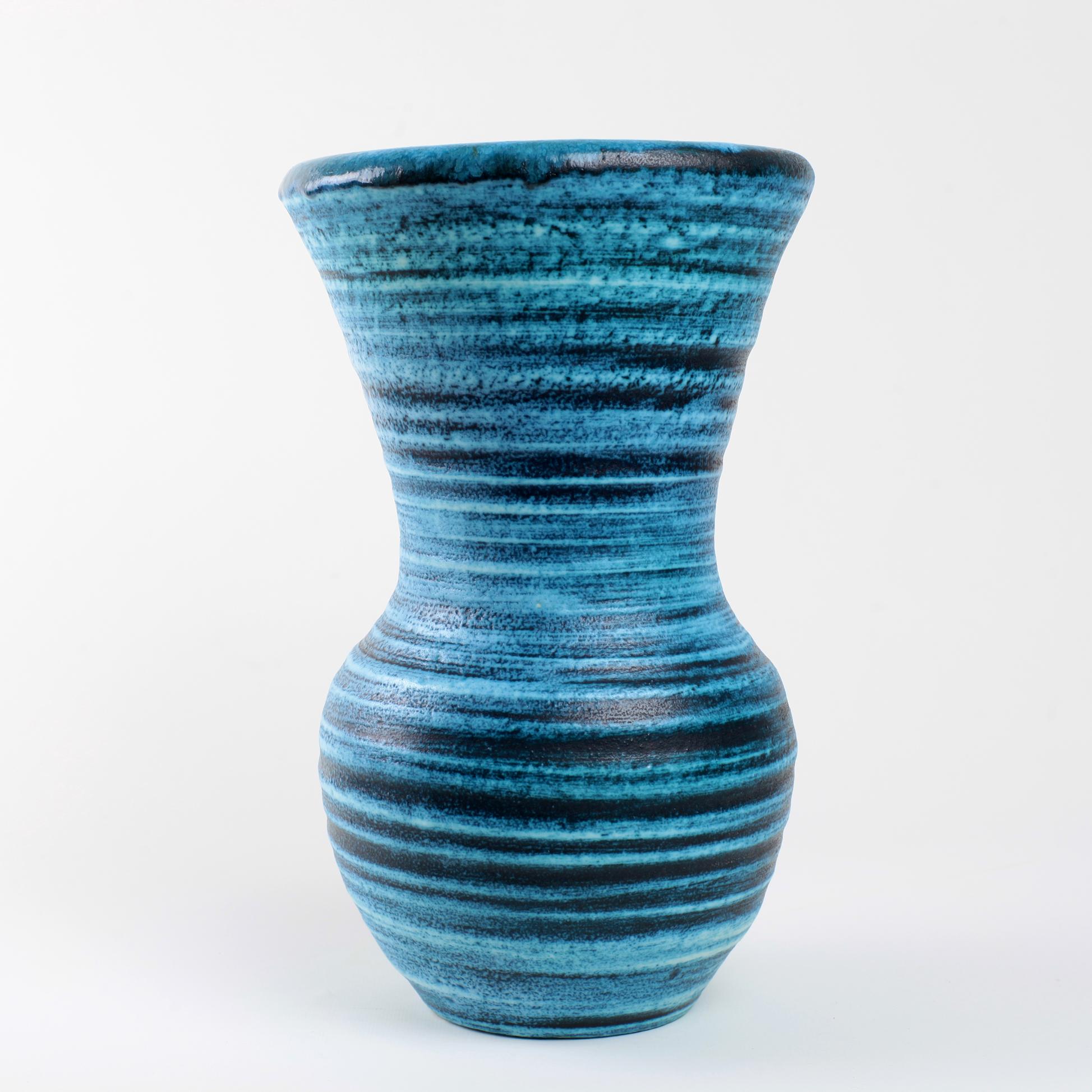 Gauloise blue ceramic vase by Accolay, France, circa 1960.