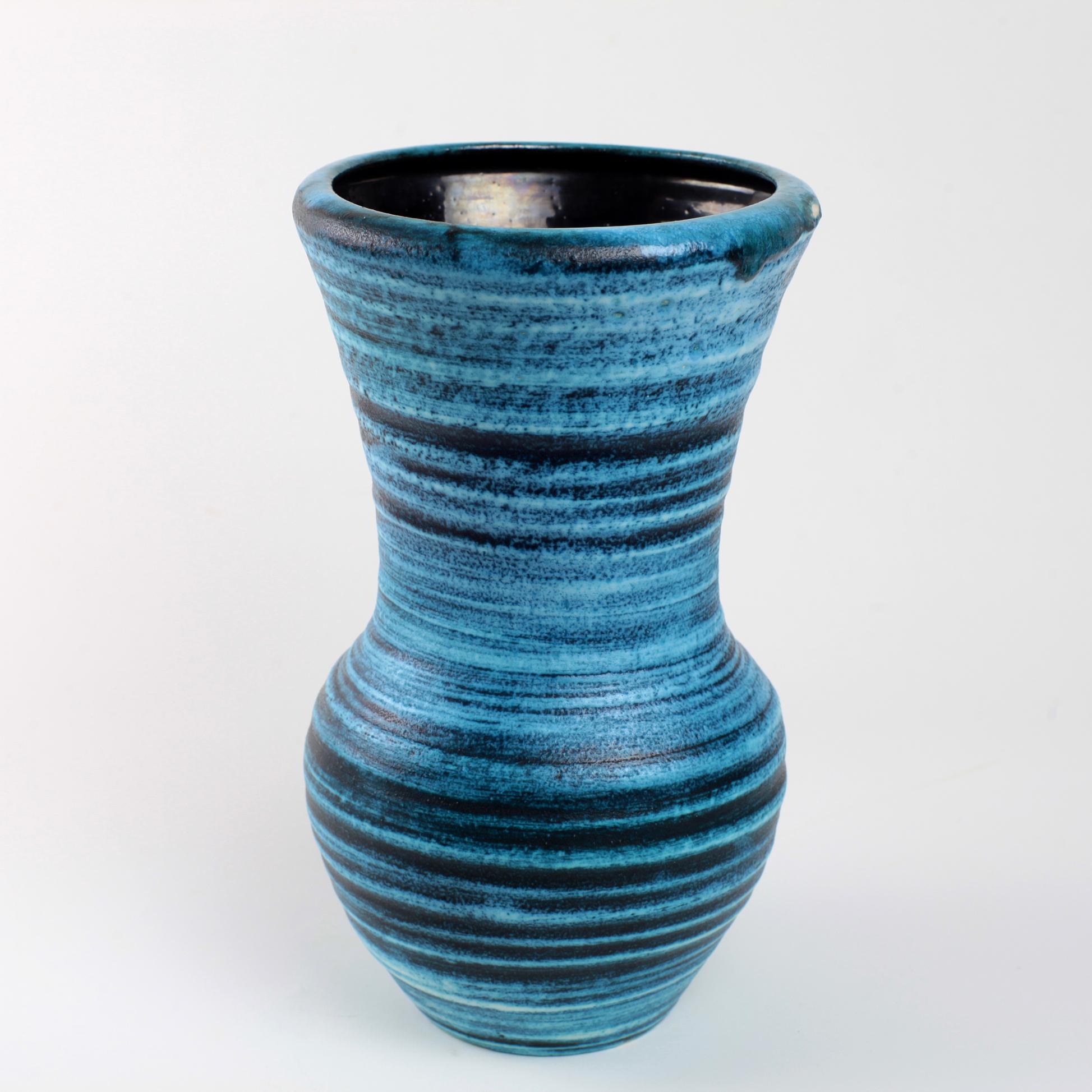 Enameled Ceramic Vase Accolay Gauloise Blue, France, circa 1960