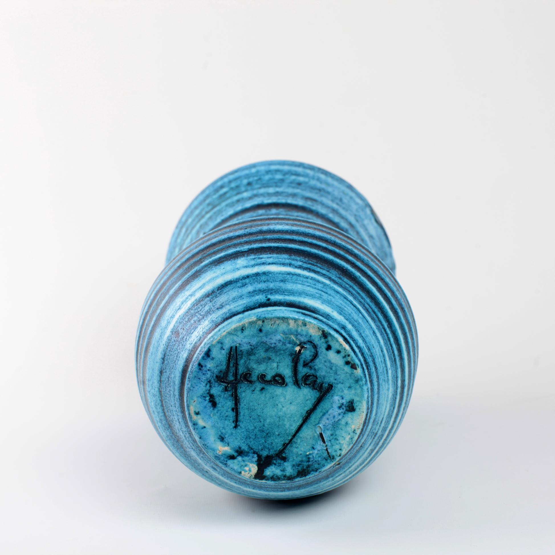 Mid-Century Modern Vase en céramique Accolay Bleu Gauloise, France, vers 1960