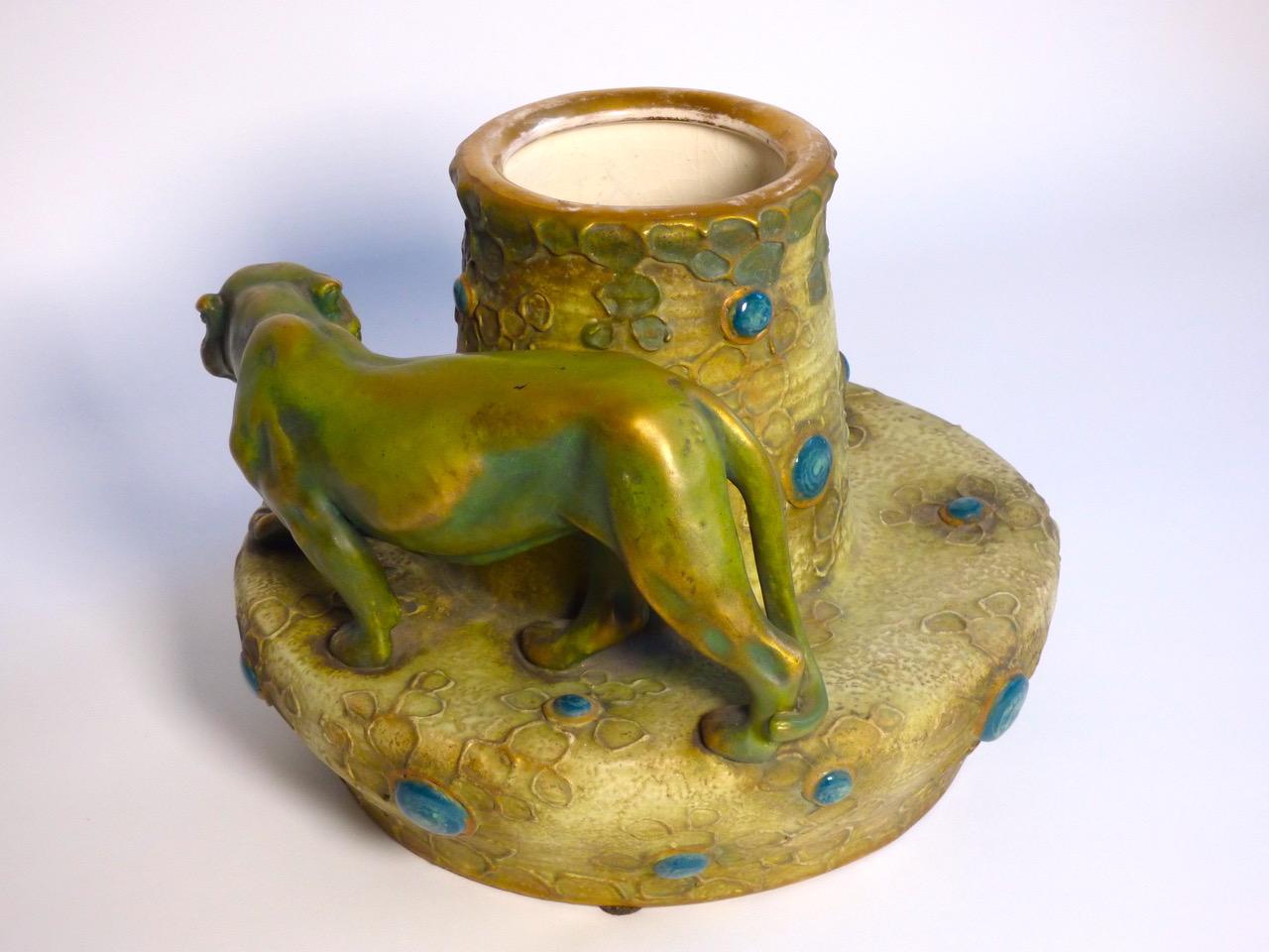 A ceramic Art Nouveau vase produced by Turn-Teplitz, Bohemia, made in Austria. Amphora manufacture between 1892 and 1905. Signed.
