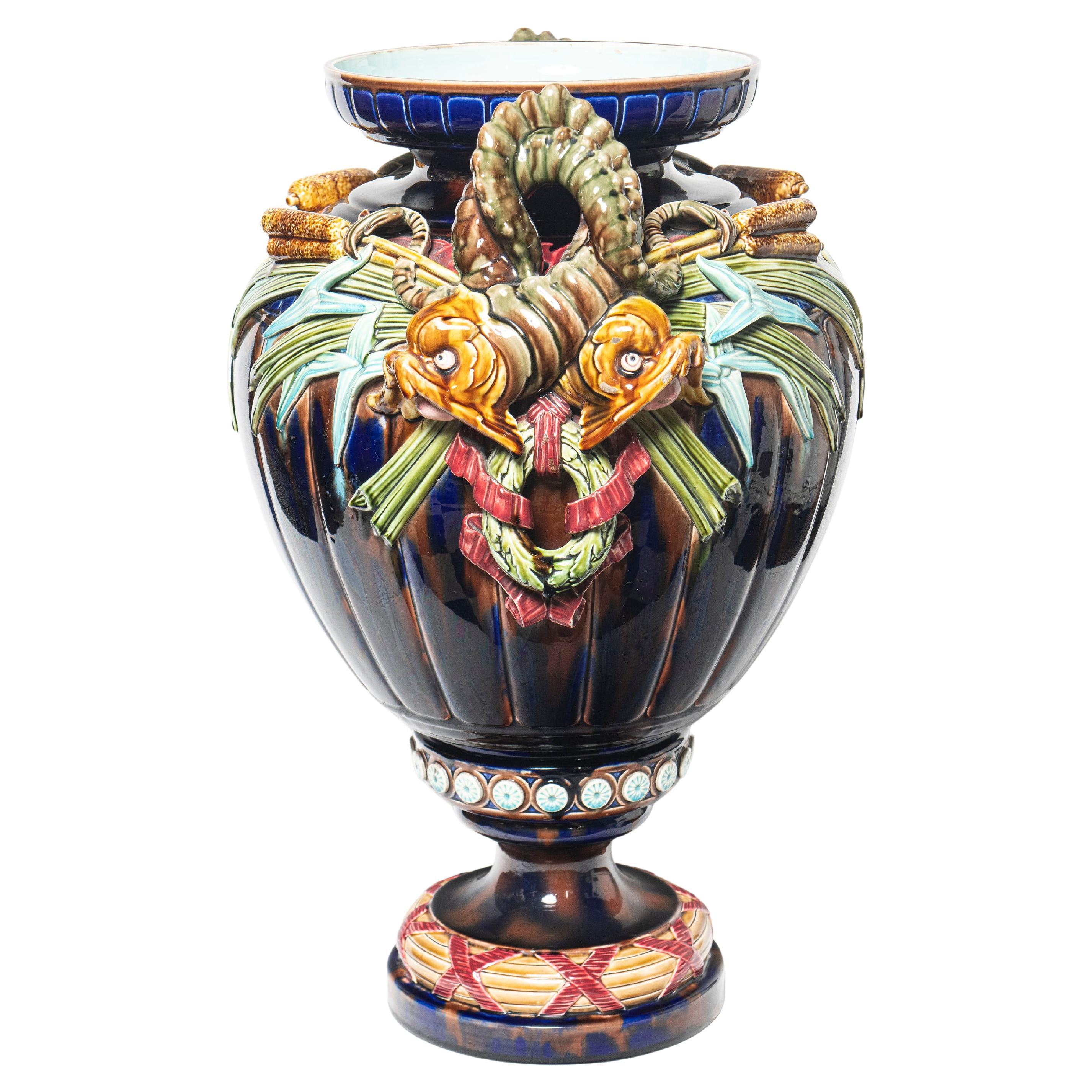 Ceramic Vase Attributted to Sarreguemines, Art Nouveau Period, France, C. 1890