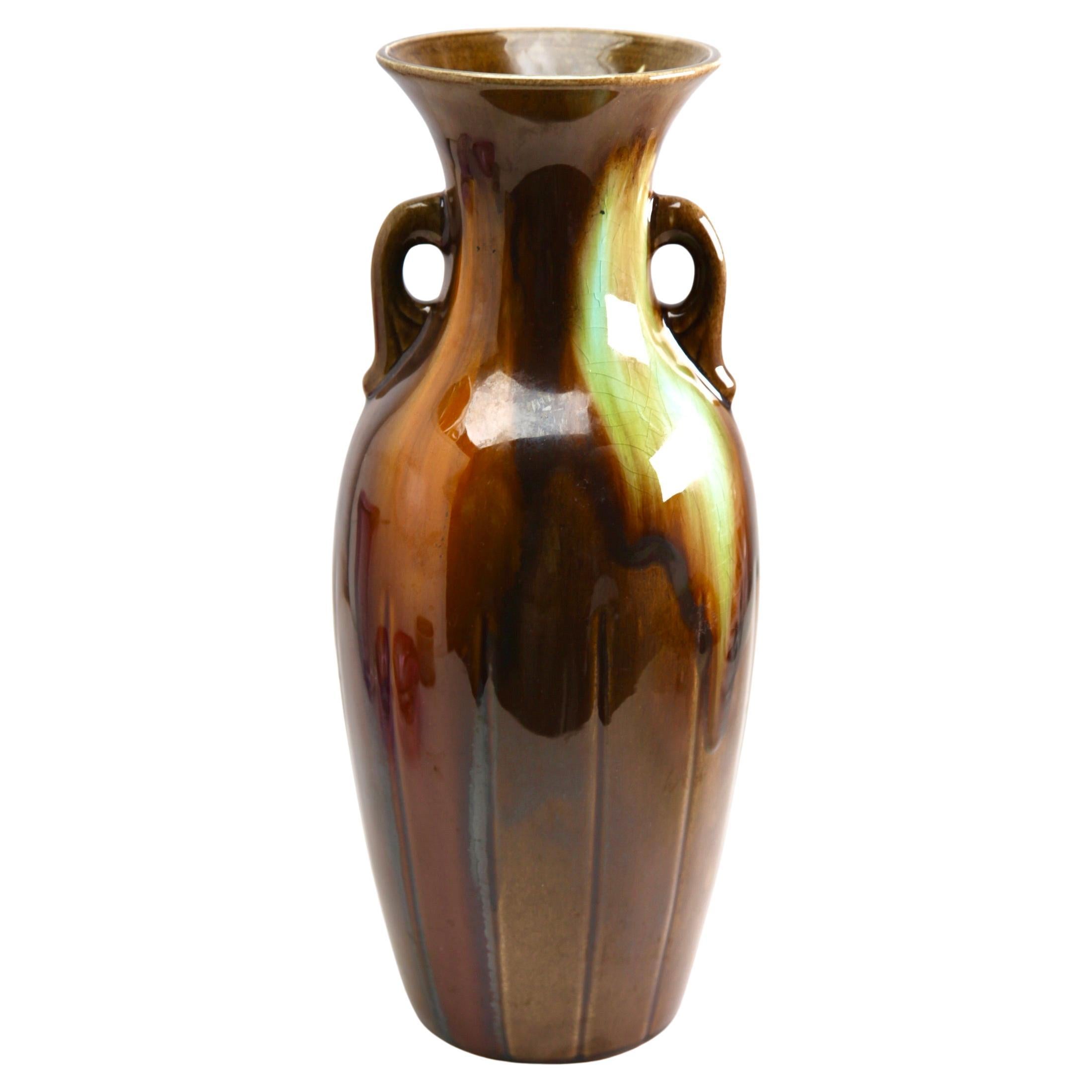 Ceramic Vase Beautiful Glaze in Shades of Brown and Green, circa 1930