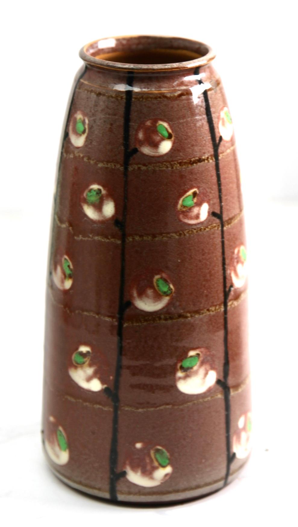 French Ceramic Vase Beautiful Glaze in Shades of Brown and Green, Elsace, France, 1930s