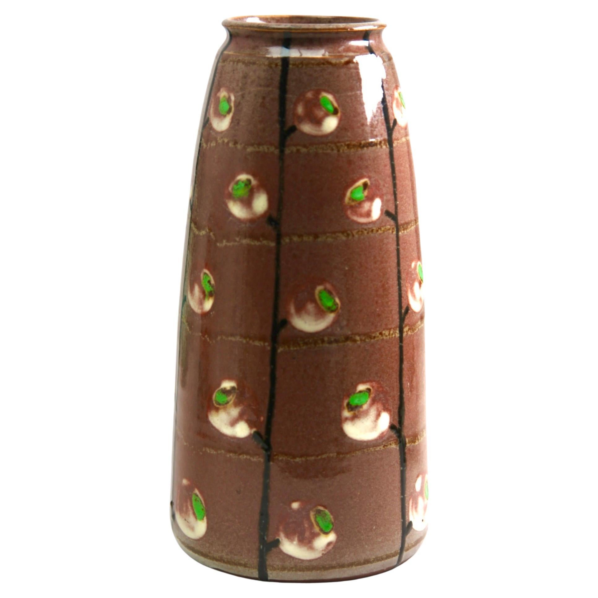 Ceramic Vase Beautiful Glaze in Shades of Brown and Green, Elsace, France, 1930s