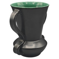 Vintage Ceramic Vase, black and Green, Vallauris, 1950s