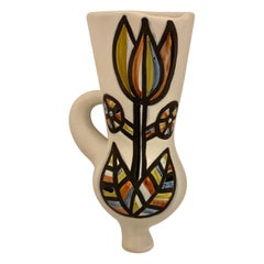 Ceramic Vase "Bouquetière" with Flower Signed by Roger Capron Vallauris, 1950s