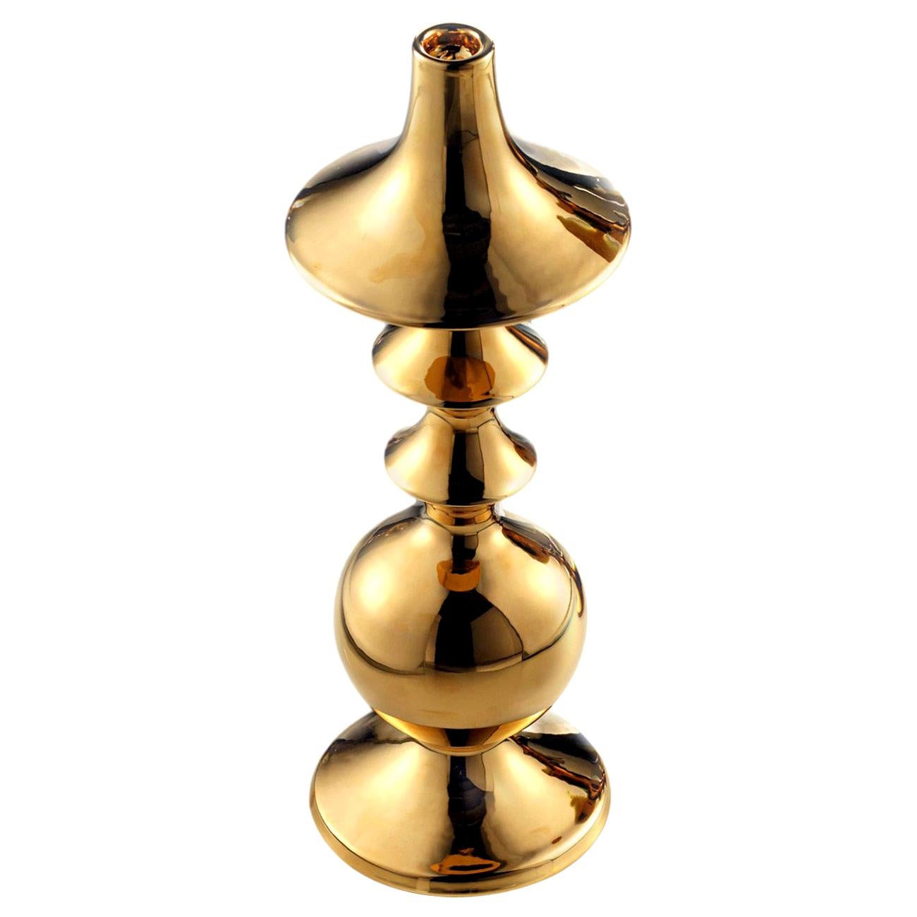 Ceramic Vase "BRIX" Handcrafted in 24-Karat Gold by Gabriella B. Made in Italy For Sale
