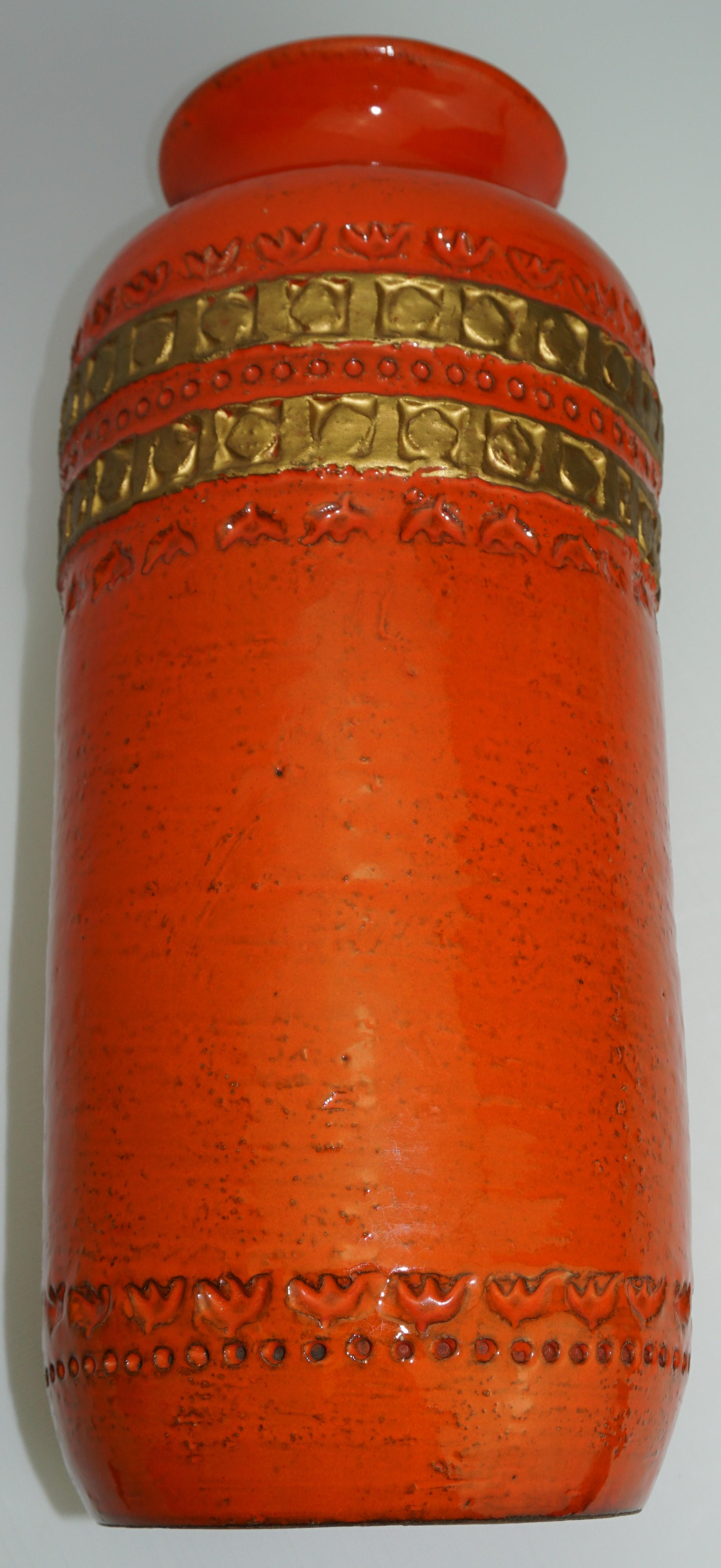Mid-20th Century Ceramic Vase by Aldo Londi Bitossi, Orange/Gold Trim, Mid-Century, Italy, C 1960 For Sale