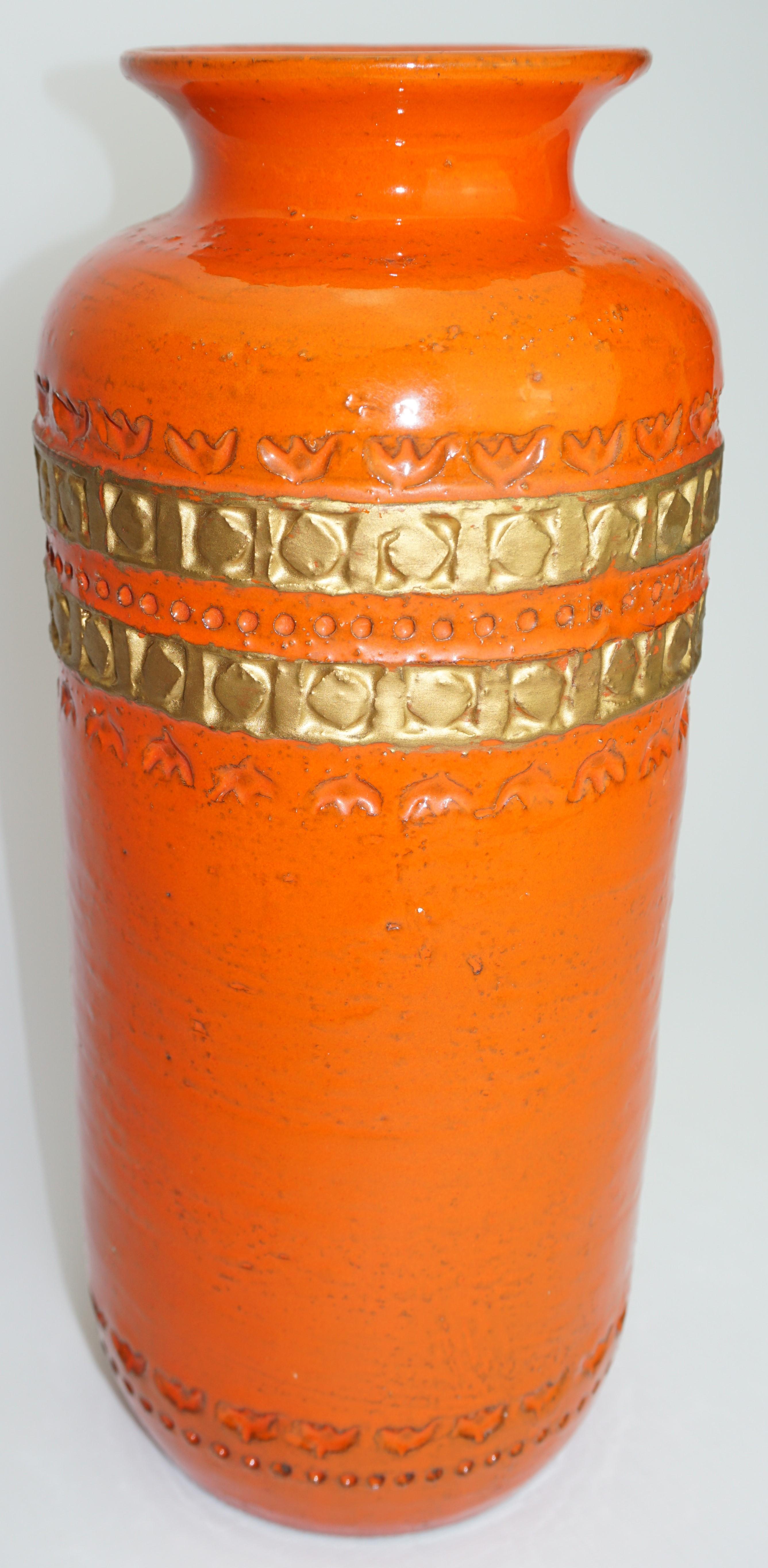 Keramikvase von Aldo Londi Bitossi, Orange/Goldbesatz, Mid-Century, Italien, um 1960 (Italienisch) im Angebot