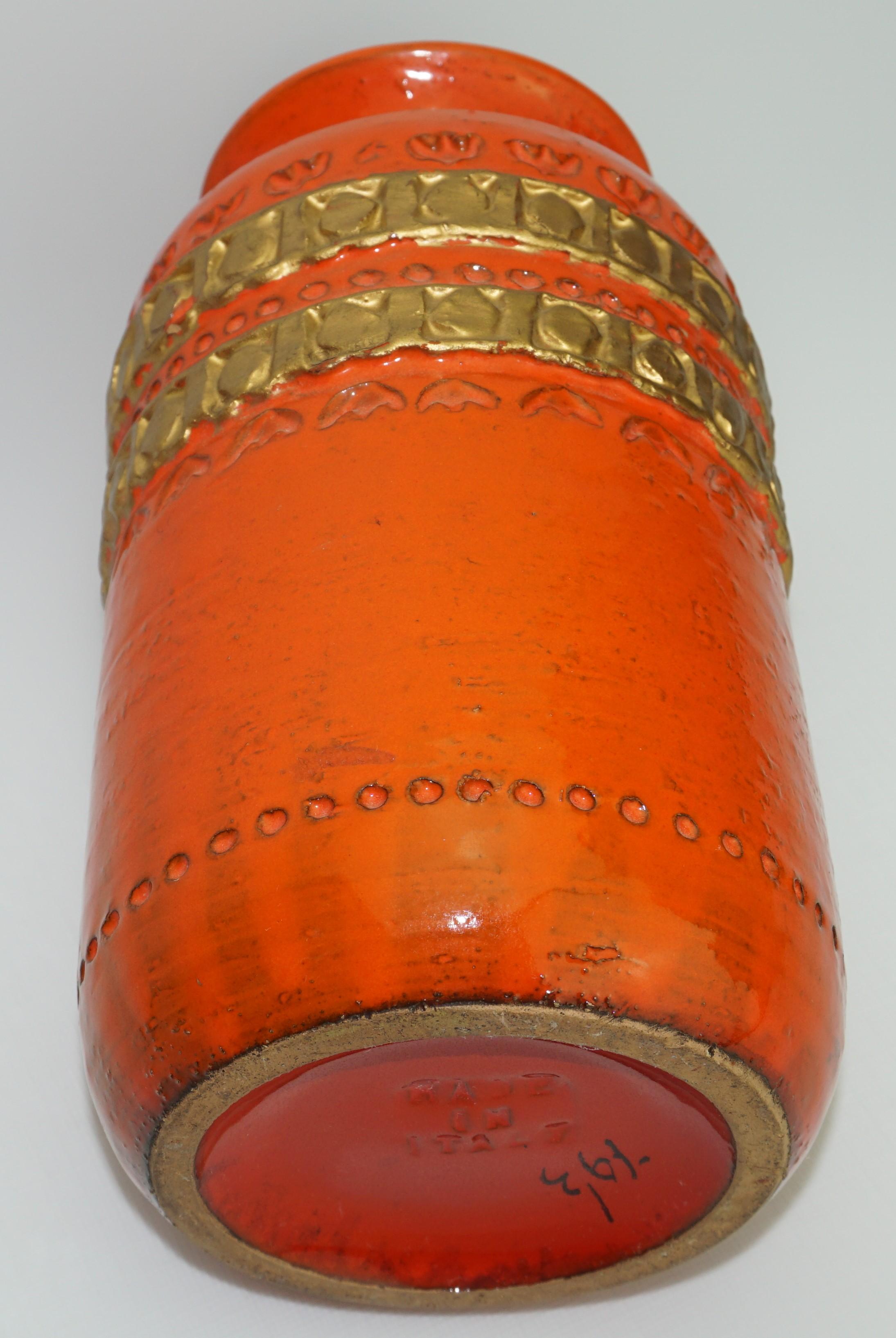 Ceramic Vase by Aldo Londi Bitossi, Orange with Gold Decoration, Italy, C 1960 For Sale 2