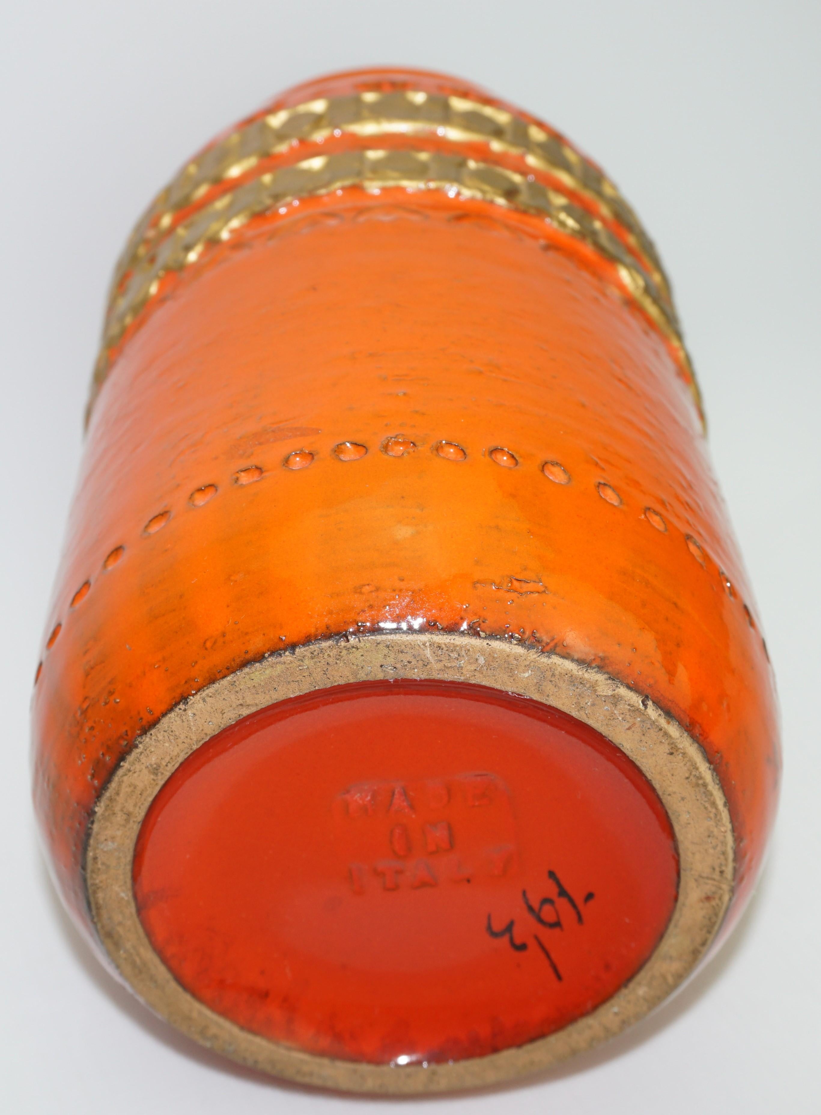 Ceramic Vase by Aldo Londi Bitossi, Orange with Gold Decoration, Italy, C 1960 For Sale 3