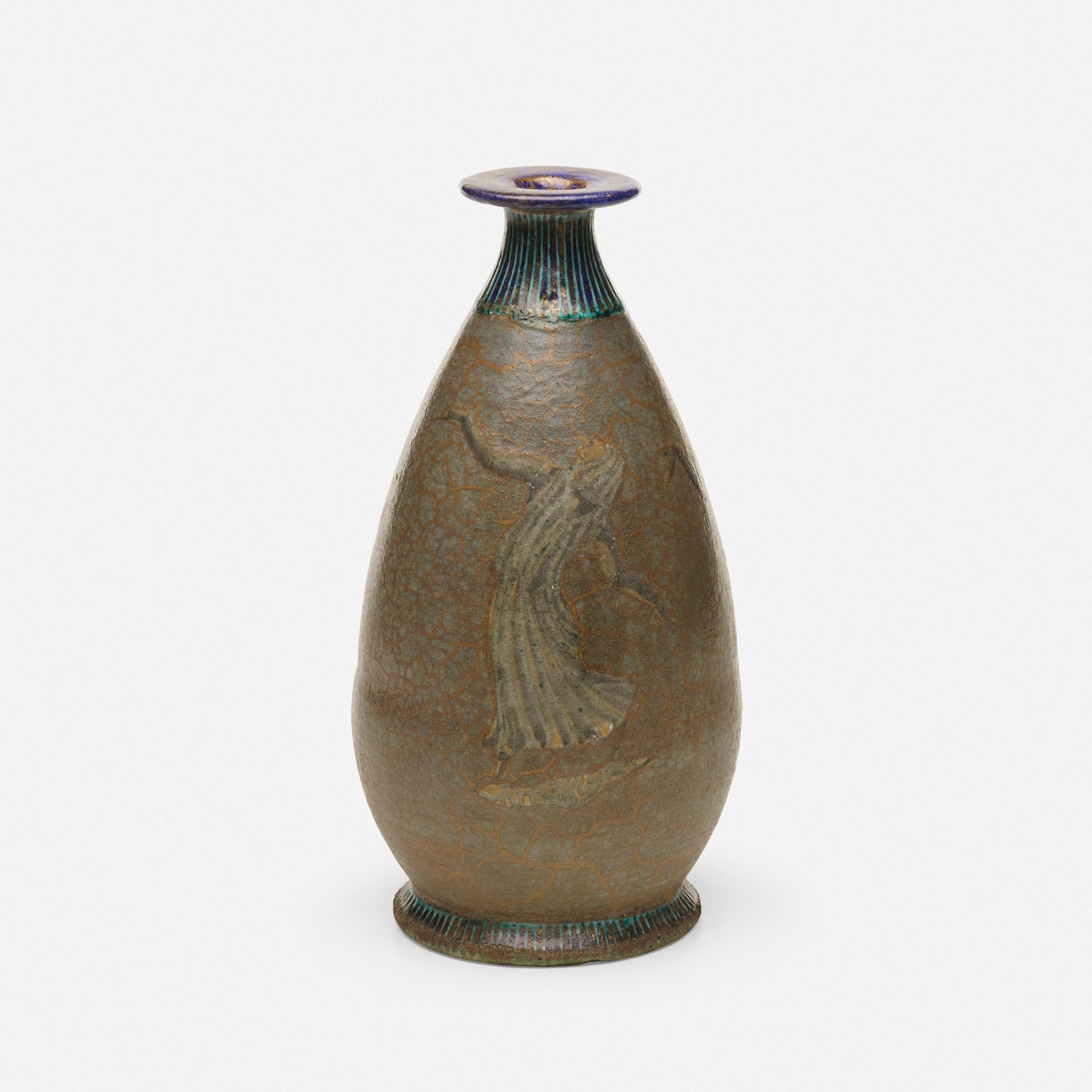 Art Deco Ceramic Vase by Jean Mayodon For Sale