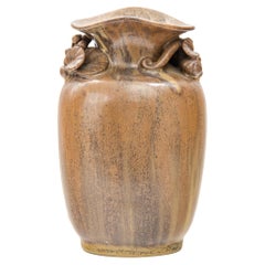 Vintage ceramic vase by Arne Bang decorated with leaves