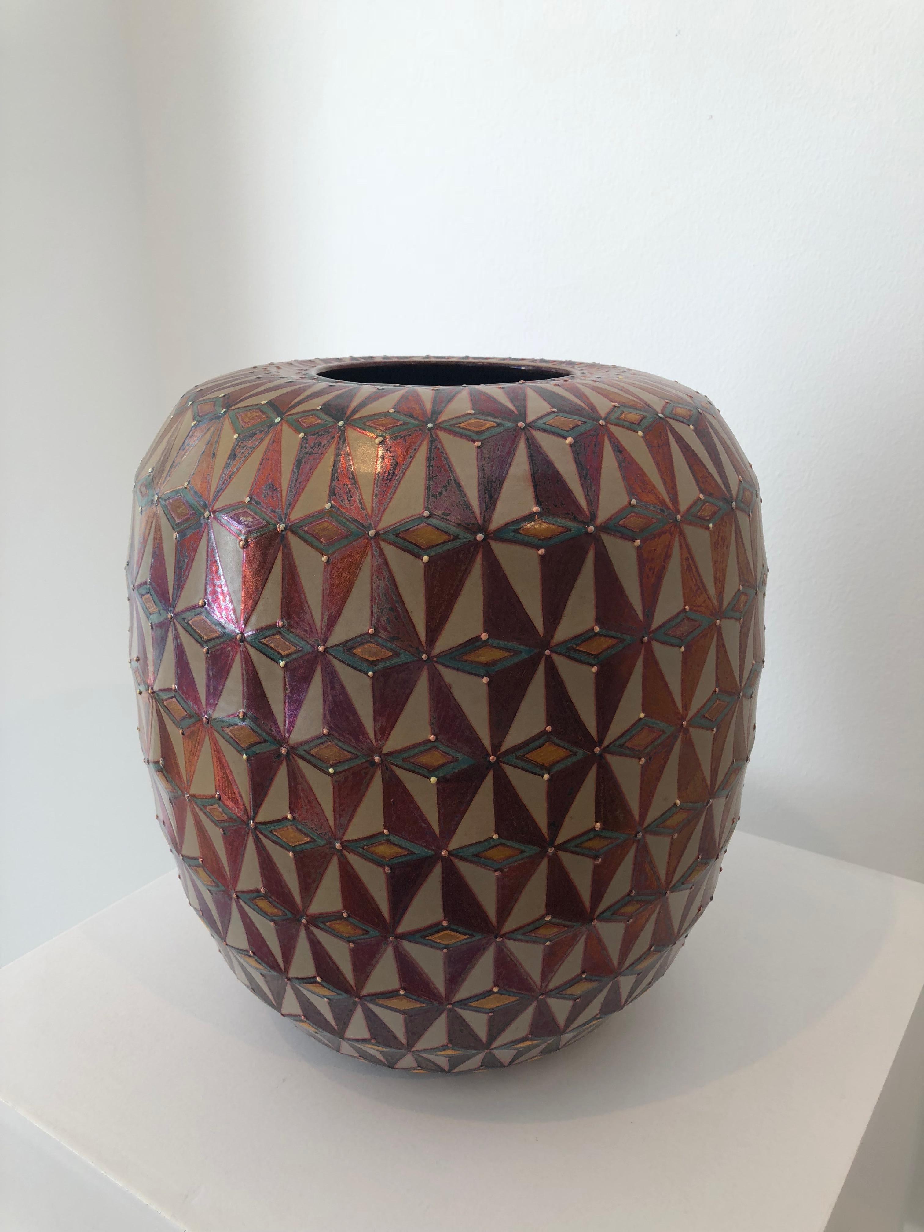 Contemporary Ceramic Vase by Bottega Vignoli Hand Painted Glazed Earthenware Italian For Sale