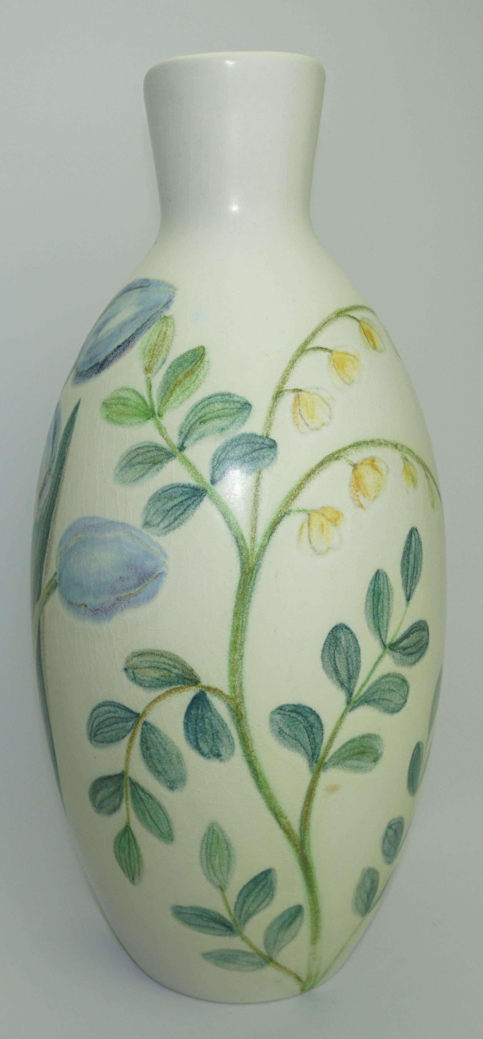 Mid-Century Modern Ceramic Vase by Carl-Harry Stalhane, Summer Floral Pattern, Sweden, circa 1950 For Sale