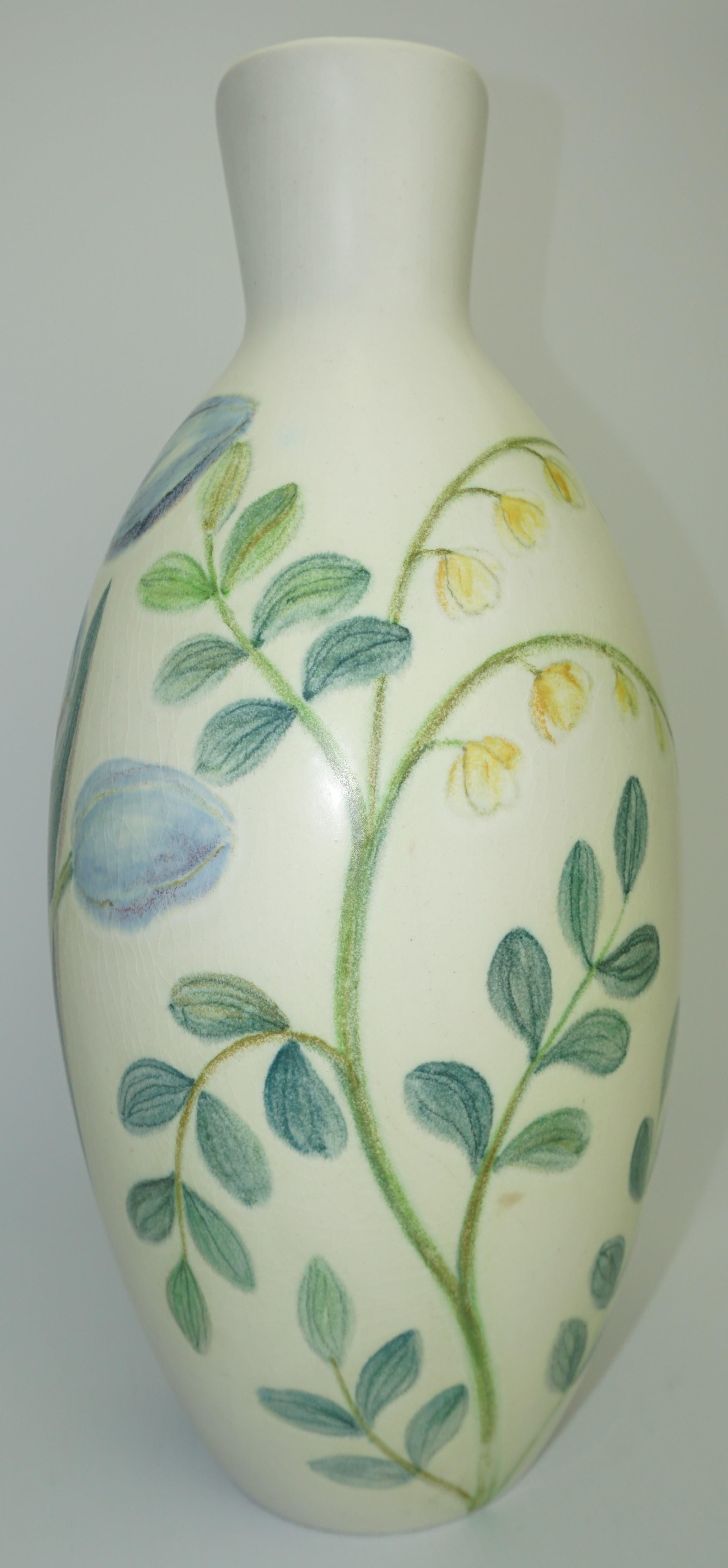 Swedish Ceramic Vase by Carl-Harry Stalhane, Summer Floral Pattern, Sweden, circa 1950 For Sale