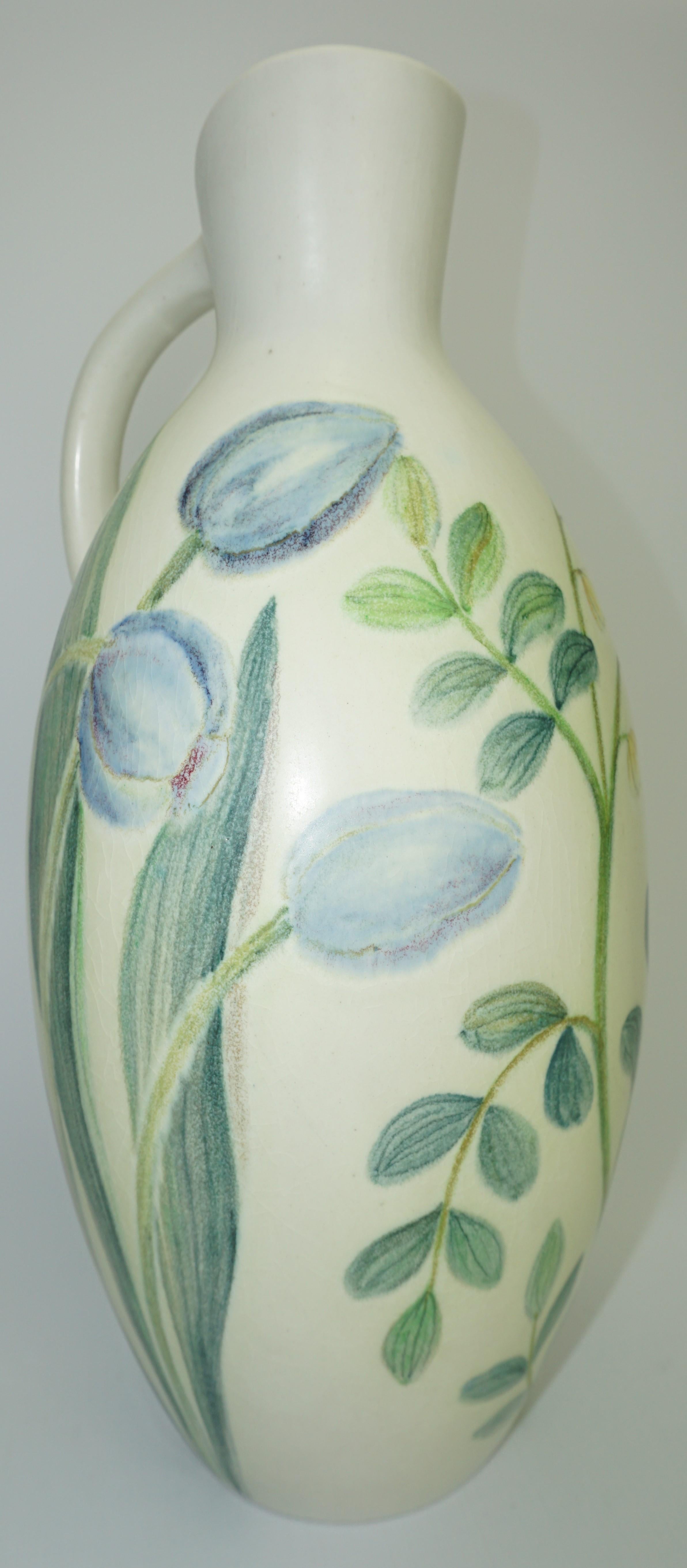Hand-Crafted Ceramic Vase by Carl-Harry Stalhane, Summer Floral Pattern, Sweden, circa 1950 For Sale