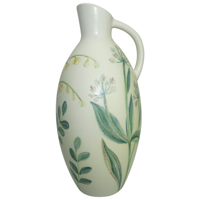 Ceramic Vase by Carl-Harry Stalhane, Sweden, C 1950, Summer Floral Pattern For Sale