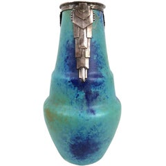 Ceramic Vase by D’Argyl with Metal Belt, Art Deco, France 1930s