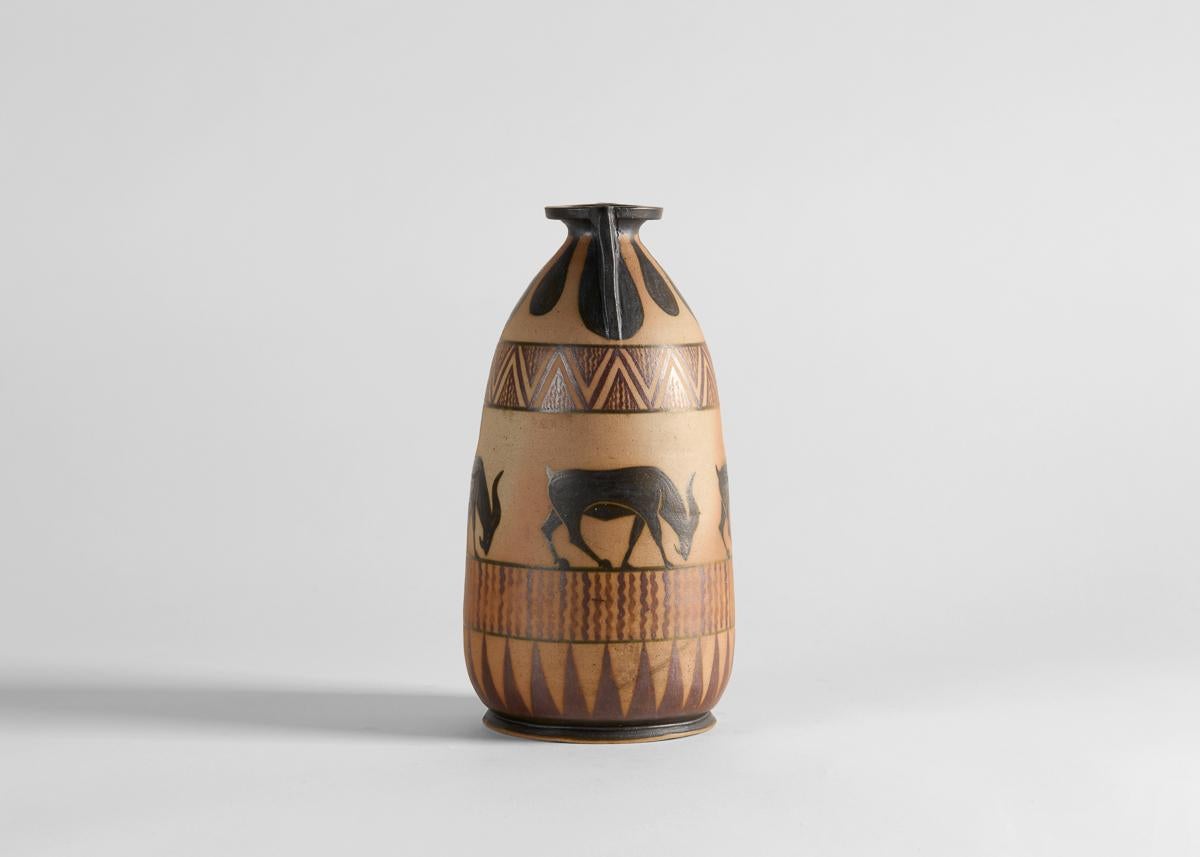 Français Vase en céramique, grès émaillé, poterie de Ciboure, France, vers 1925 en vente