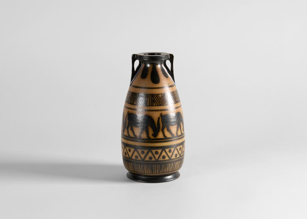 20ième siècle Vase de style grec, grès émaillé, poterie de Ciboure, France, vers 1925 en vente