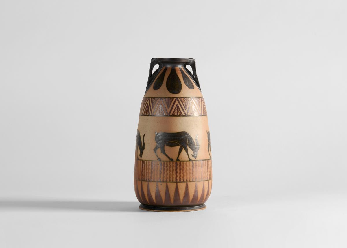 20ième siècle Vase en céramique, grès émaillé, poterie de Ciboure, France, vers 1925 en vente